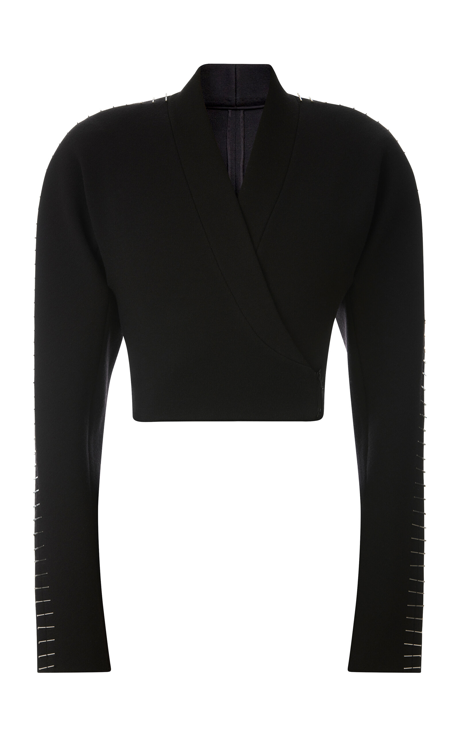 Alaïa Pin-detailed Wool-blend Cropped Wrap Jacket In Black