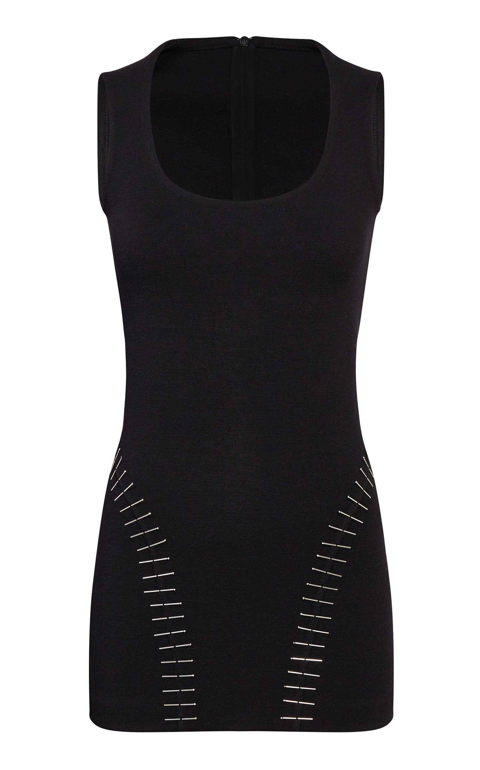Shop Alaïa Pin-detailed Wool-blend Mini Dress In Black