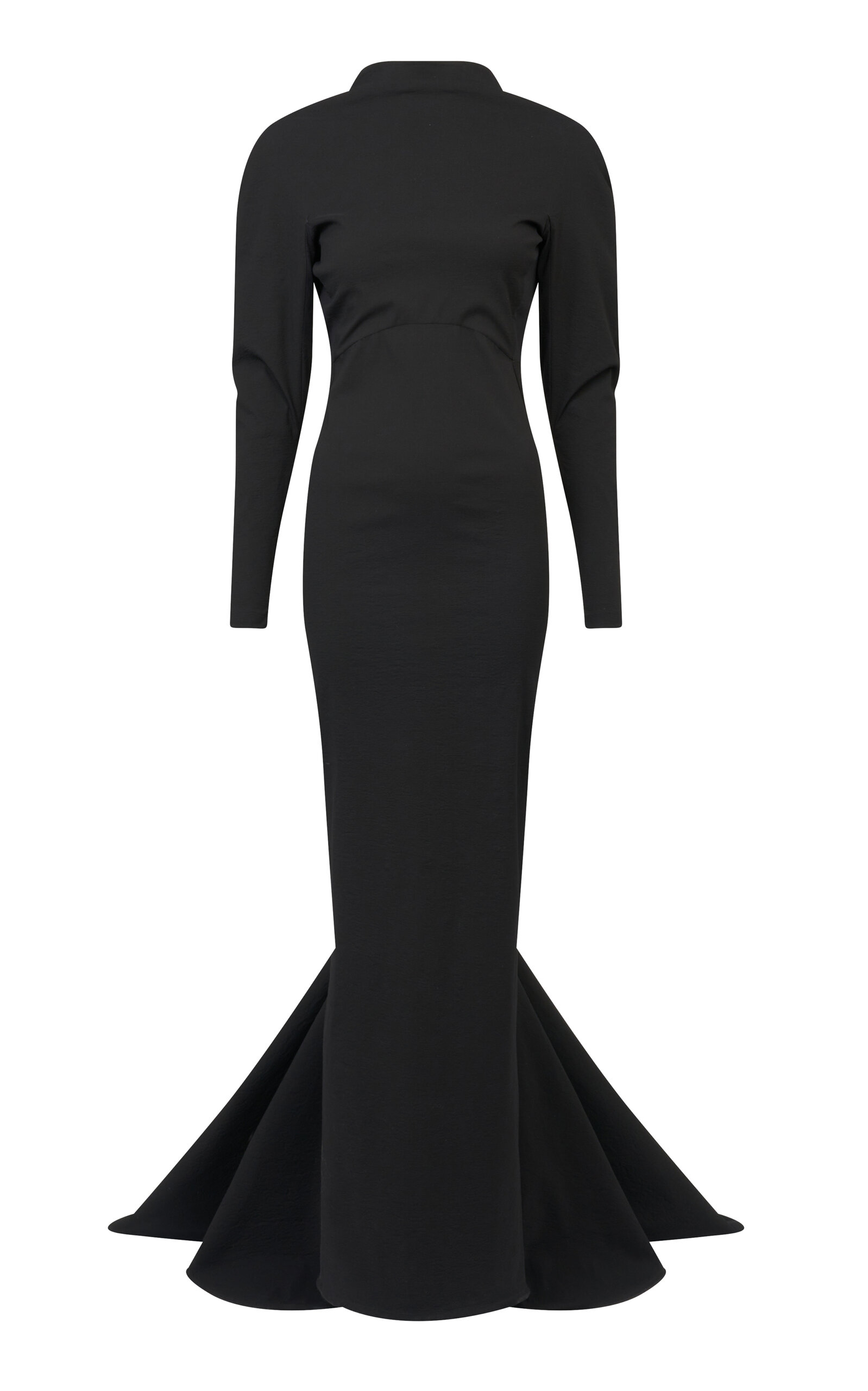 Alaïa Cuff Gathered V-back Curved-sleeve Train Gown In Black