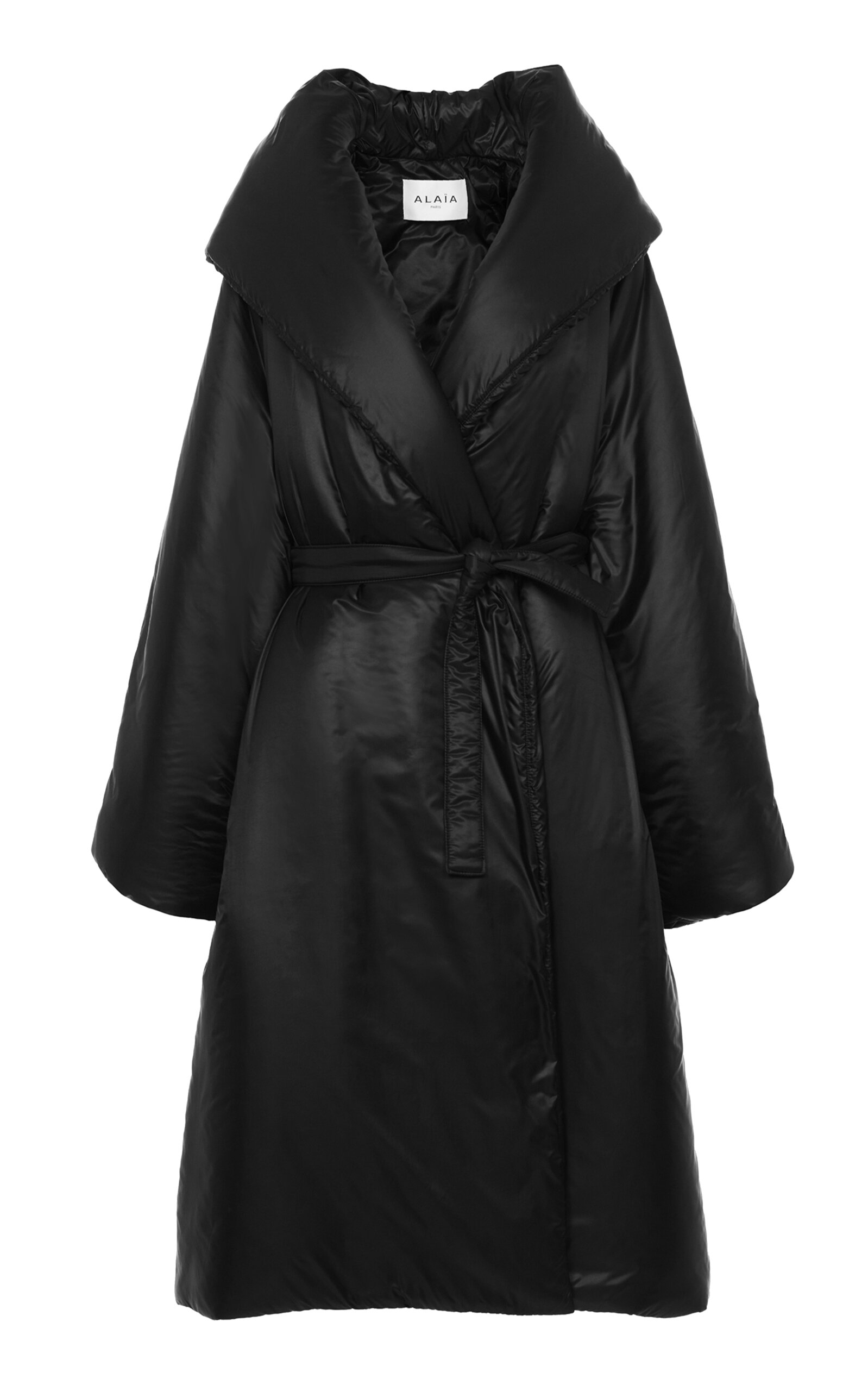 Alaïa Belted Padded Nylon Coat In Black