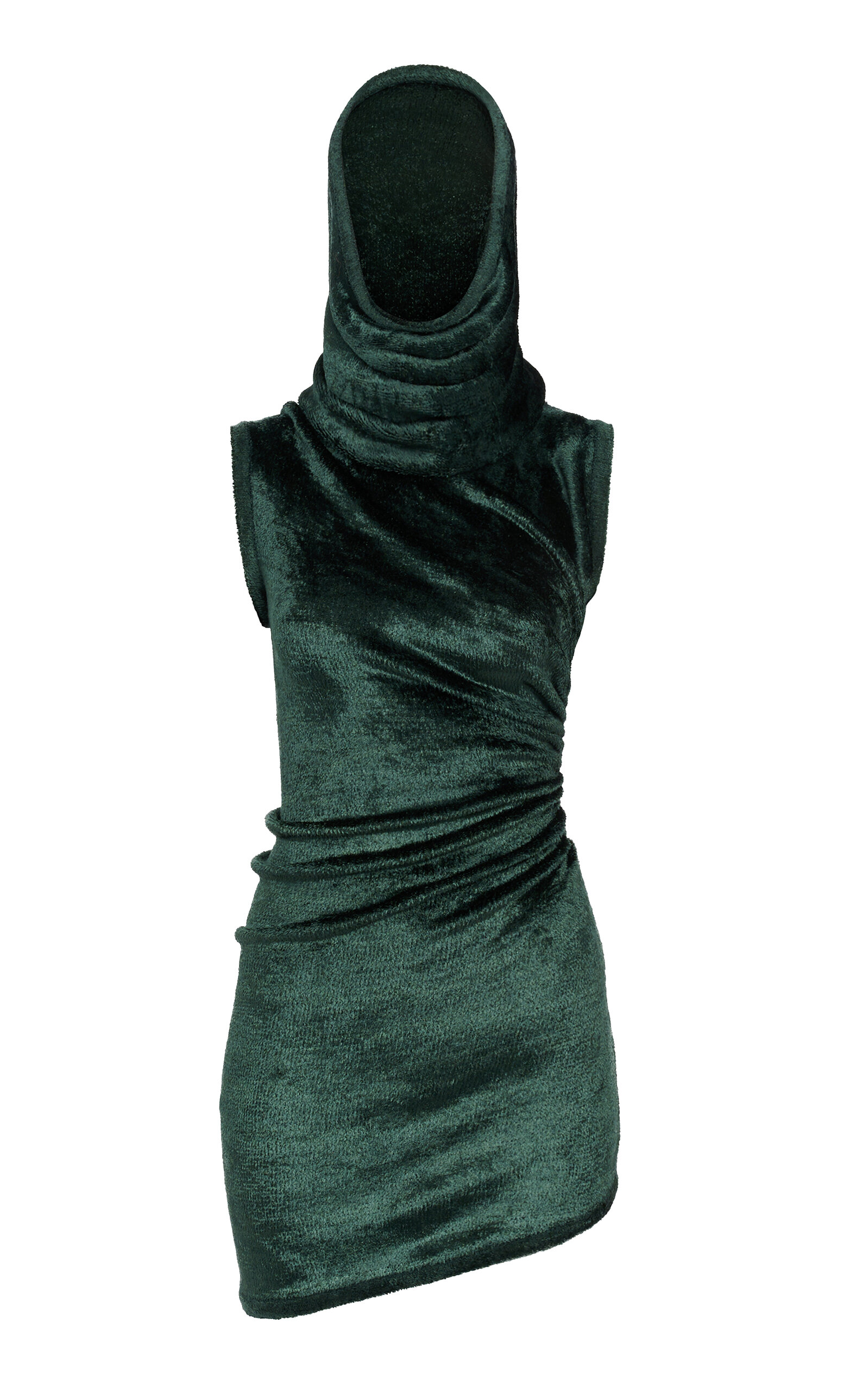 Shop Alaïa Hooded Velvet Mini Dress In Dark Green