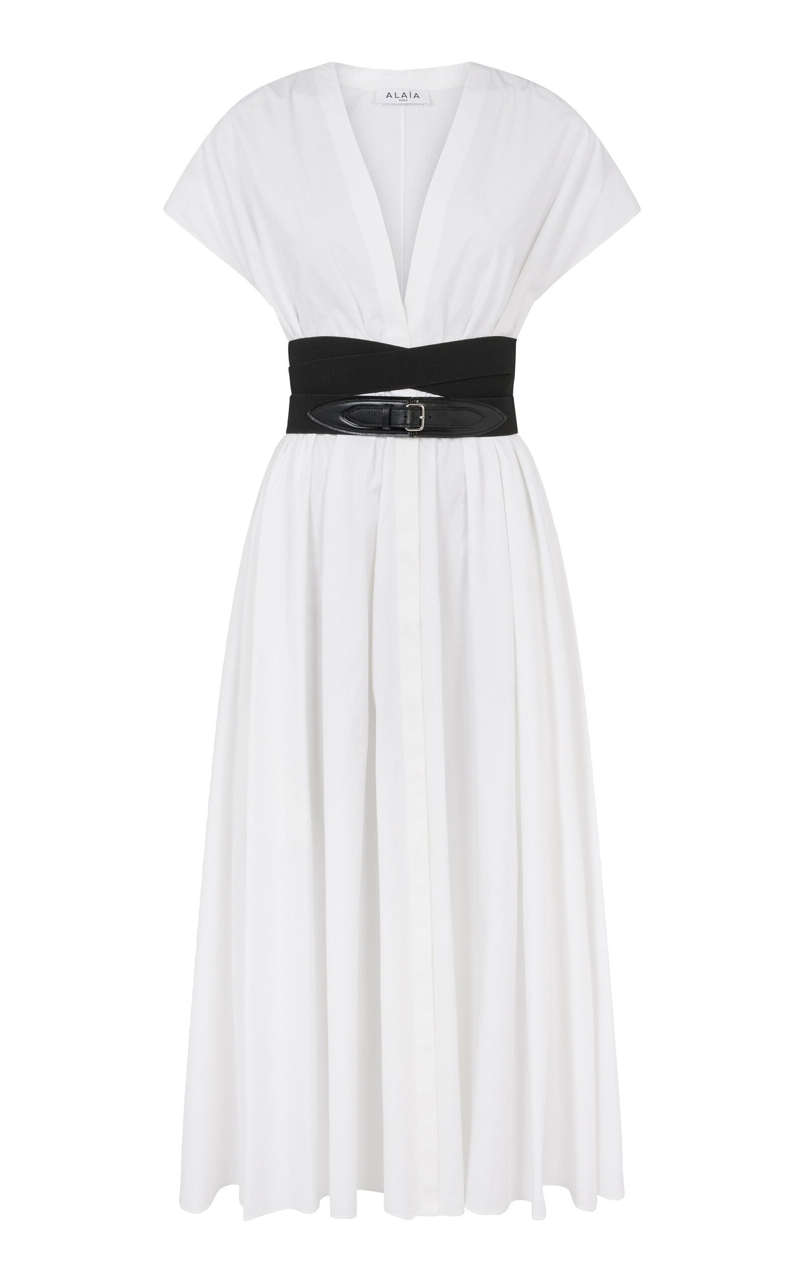 Shop Alaïa Belted Cotton Midi Shirt Dress In White