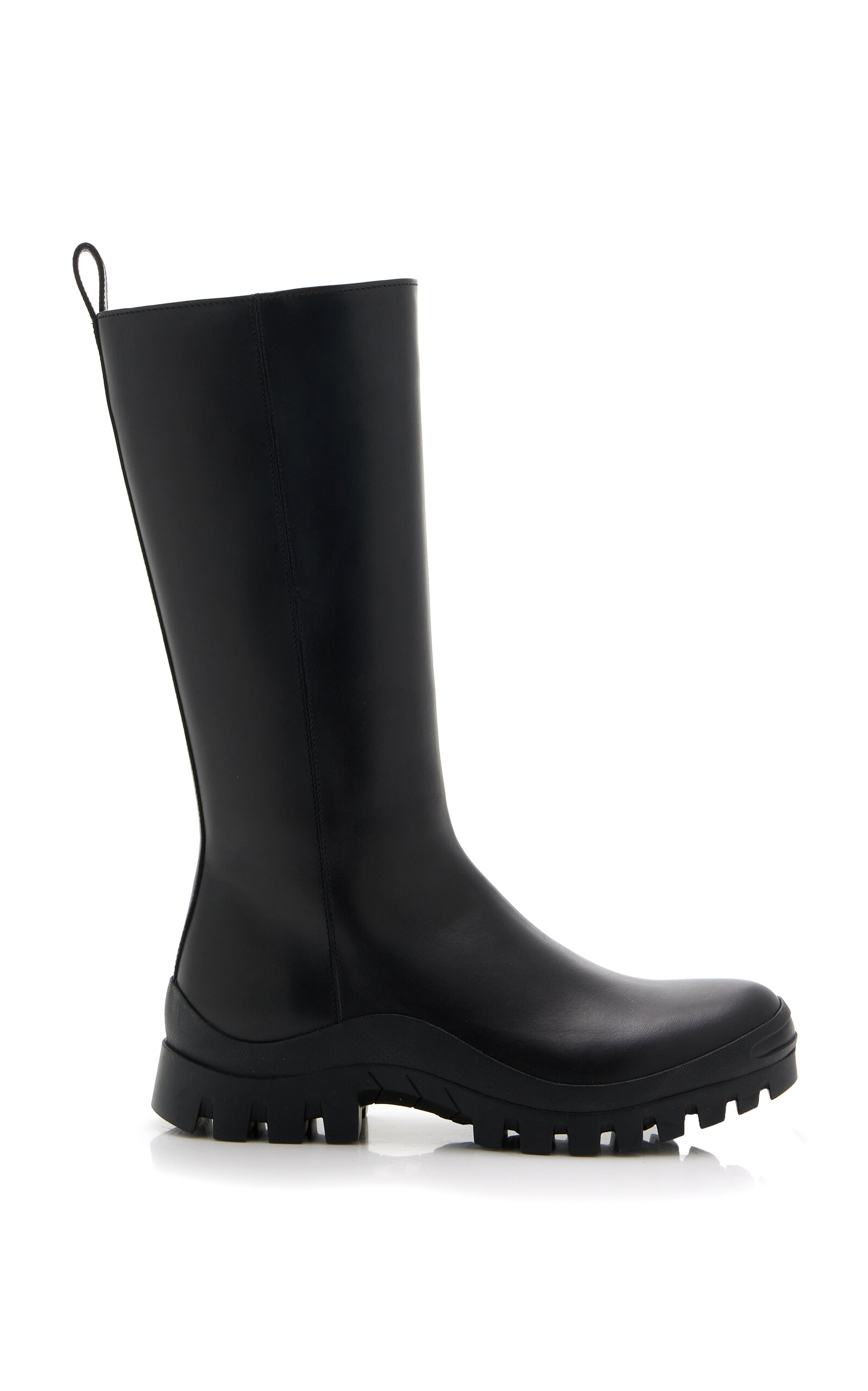 The Row Greta Leather Tall Moto Boots In Black