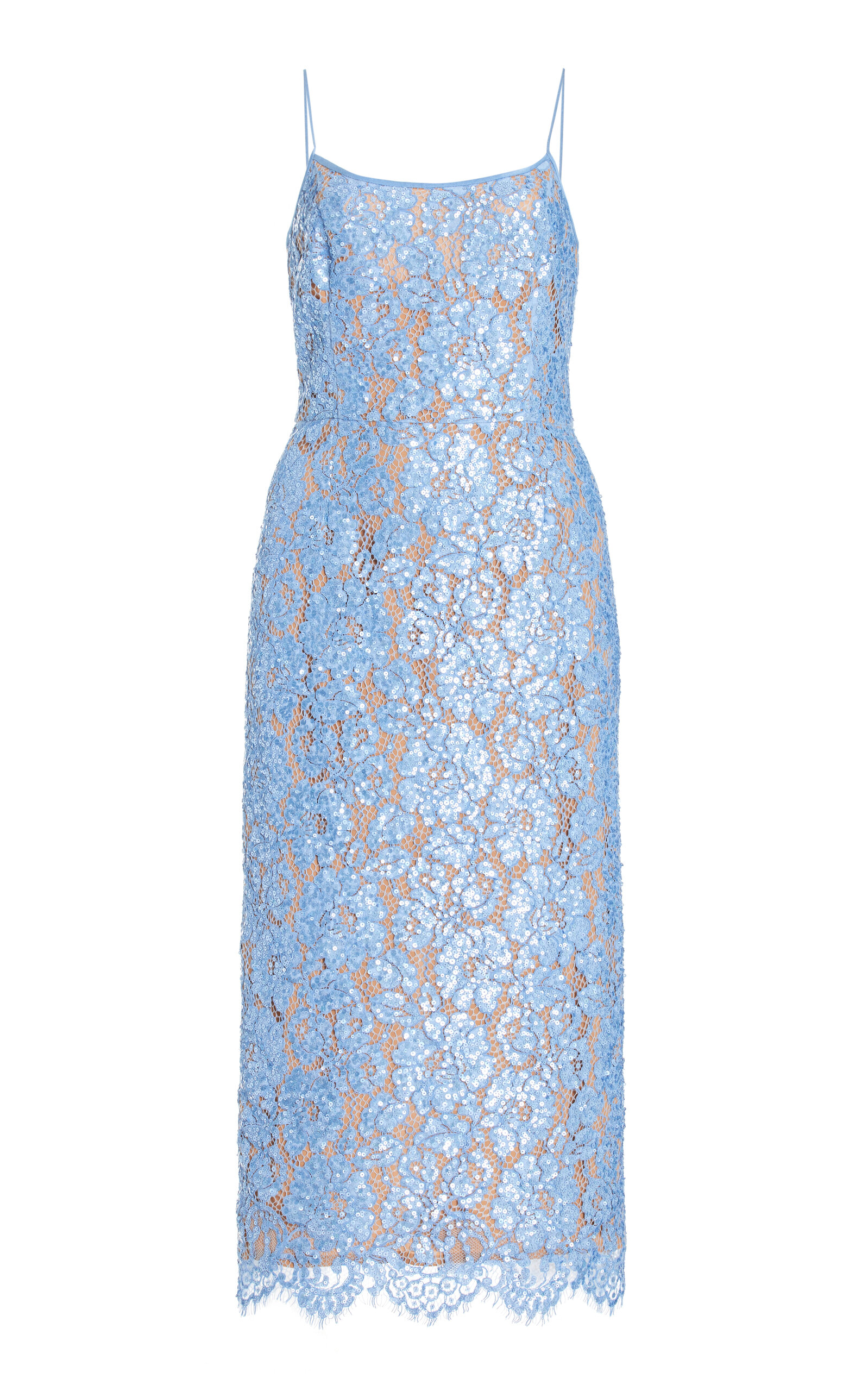 Michael Kors Embellished Cotton-blend Slip Dress In Blue