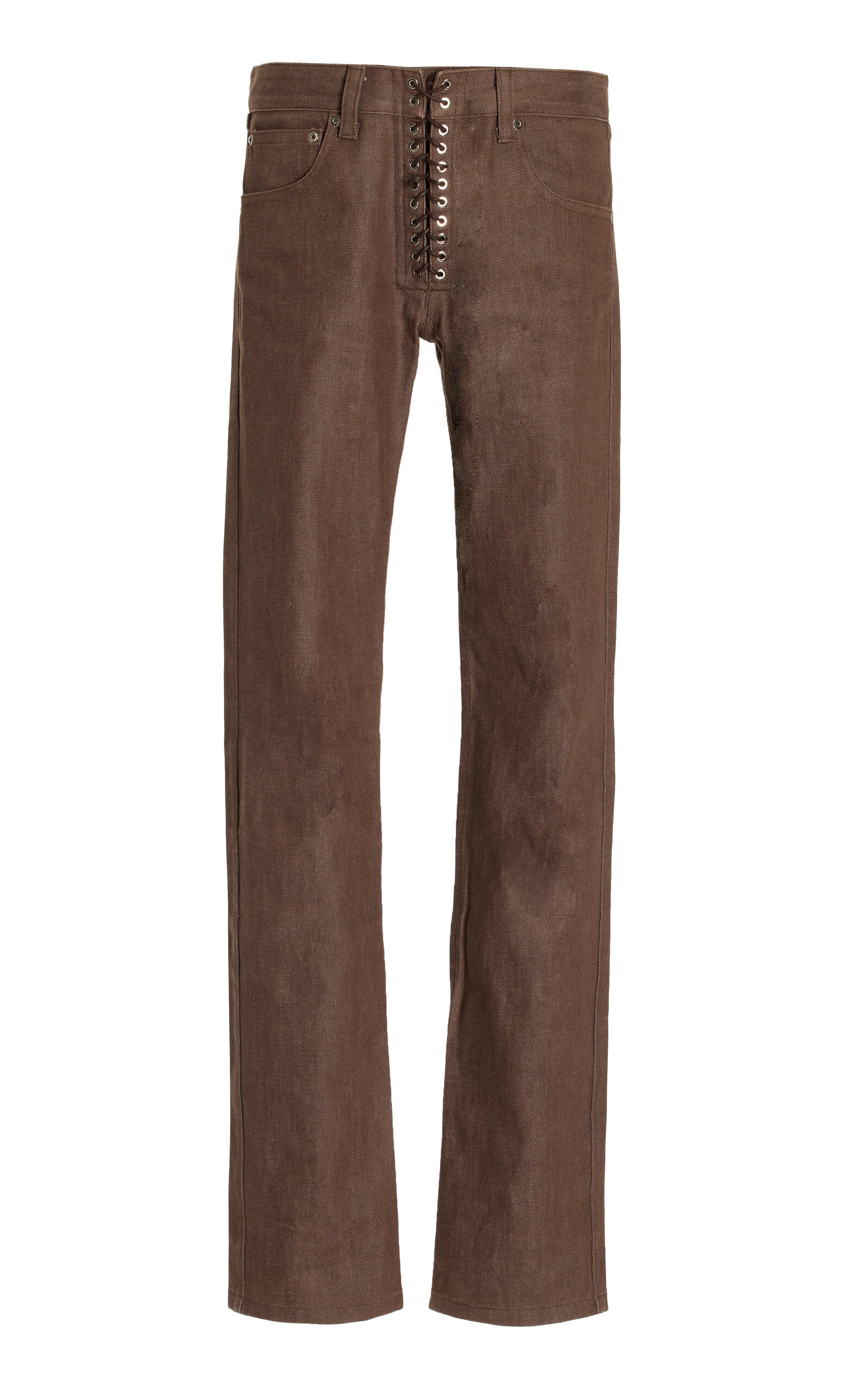 Ludovic de Saint Sernin - Lace-Up Rigid High-Rise Slim-Leg Jeans - Brown - 28 - Moda Operandi