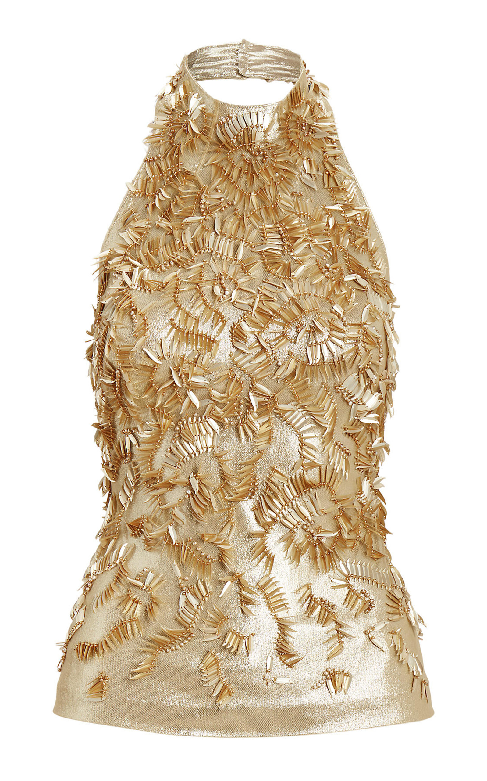 Ralph Lauren Annike Beaded Lamé Halter Top - Gold - Women's Clothing