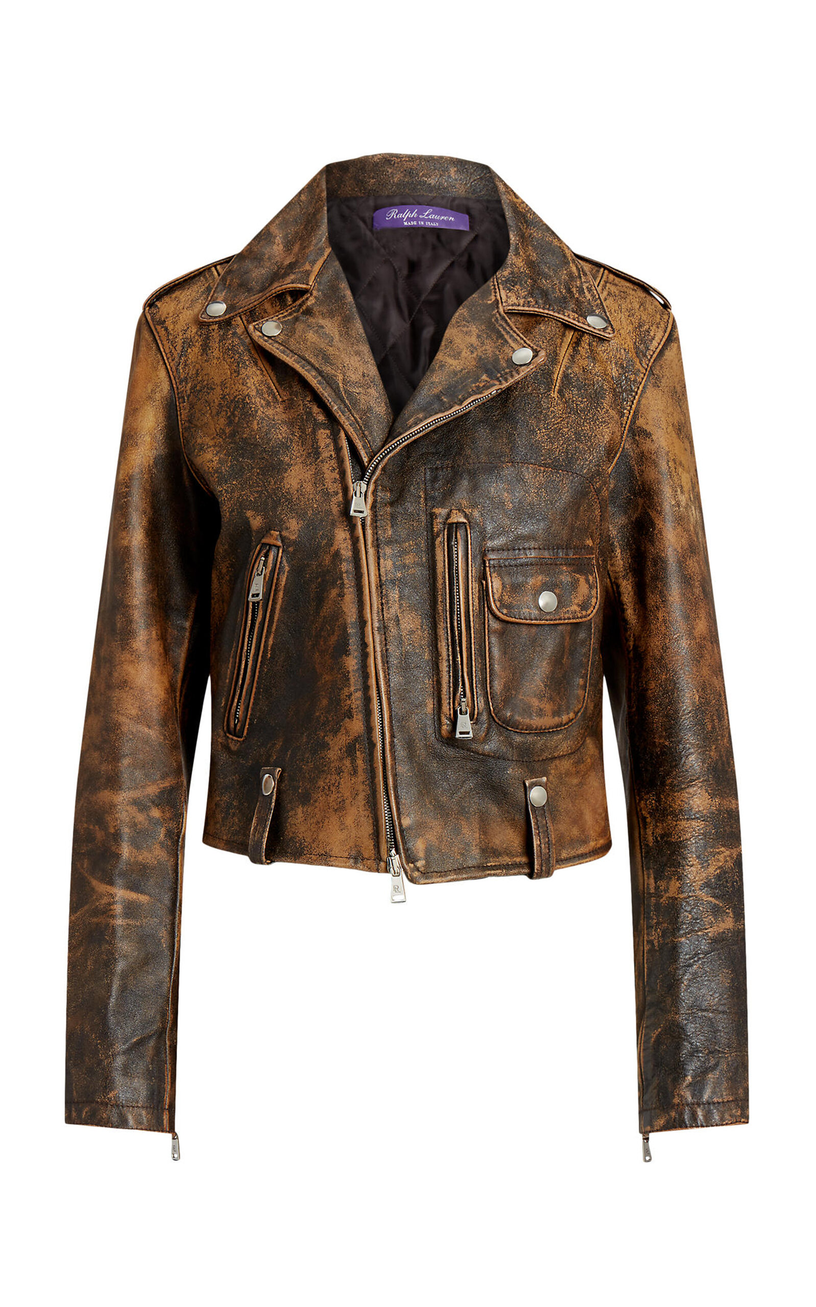 Ralph Lauren - Dwight Brushed Leather Moto Jacket  - Brown - 0 - Moda Operandi
