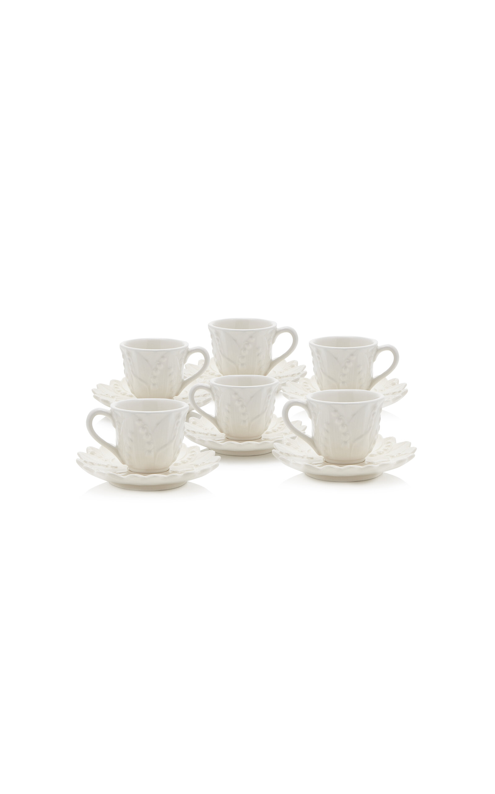 MODA DOMUS SET-OF-SIX LILY OF THE VALLEY CERAMIC ESPRESSO CUP AND SAUCERS