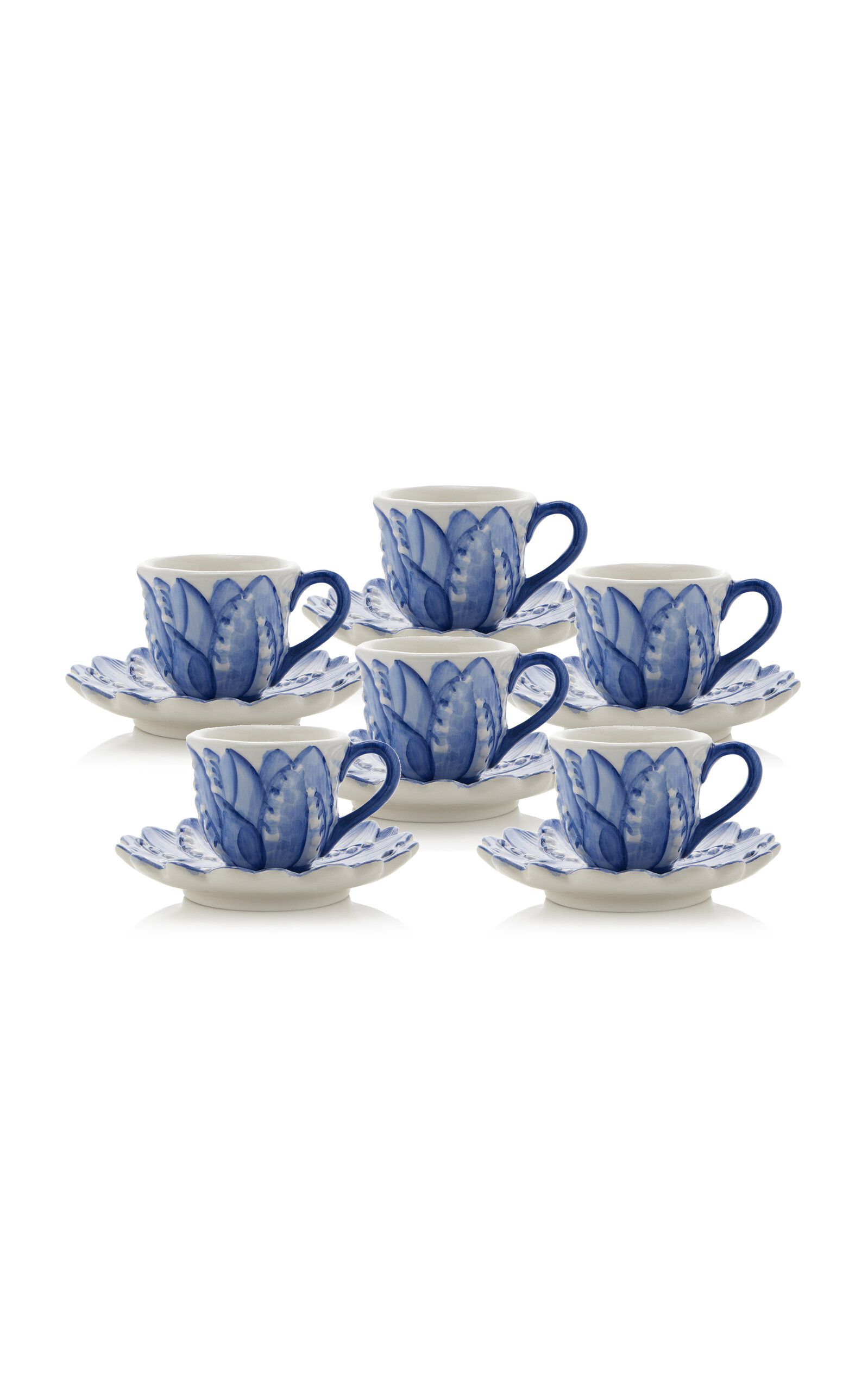 Moda Domus Set-of-six Hand-painted Lily Of The Valley Ceramic Espresso Cup And Saucer In Blue