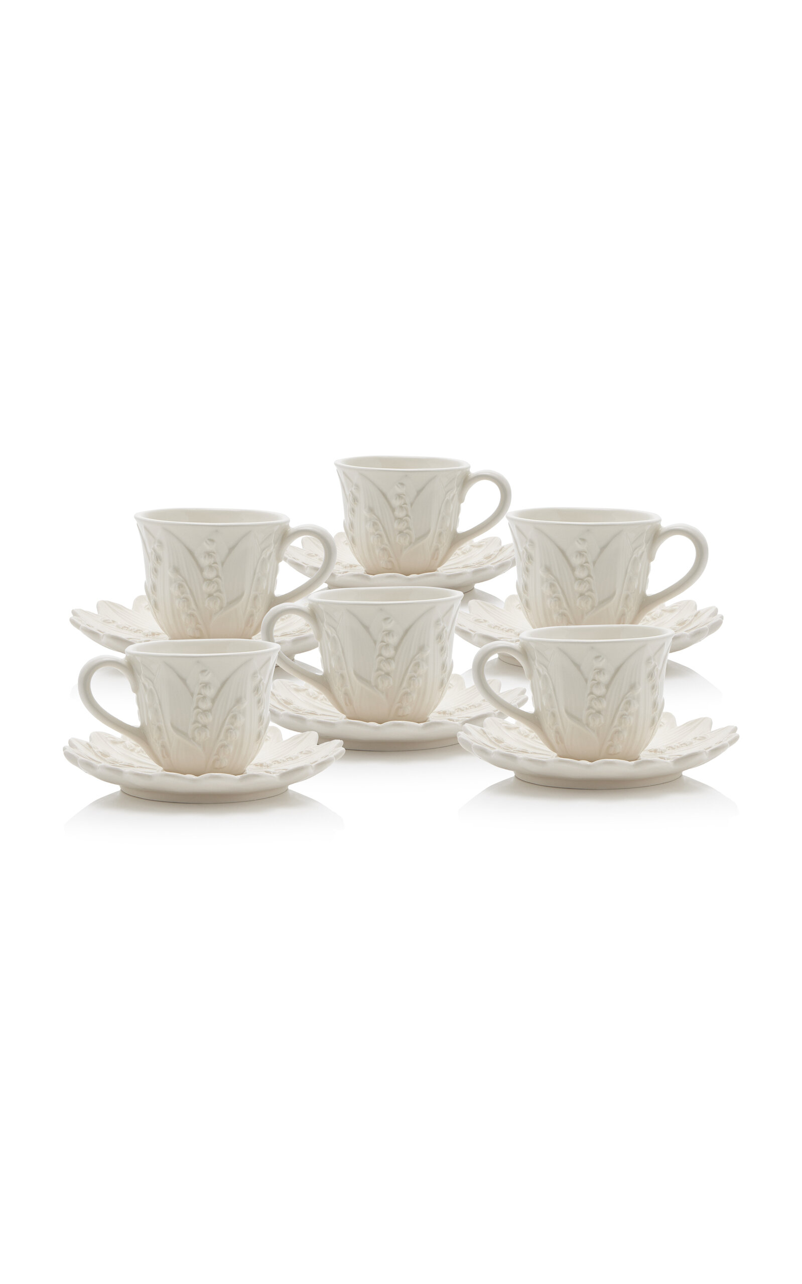 Moda Domus Set-of-six Lily Of The Valley Ceramic Tea Cup And Saucers In White