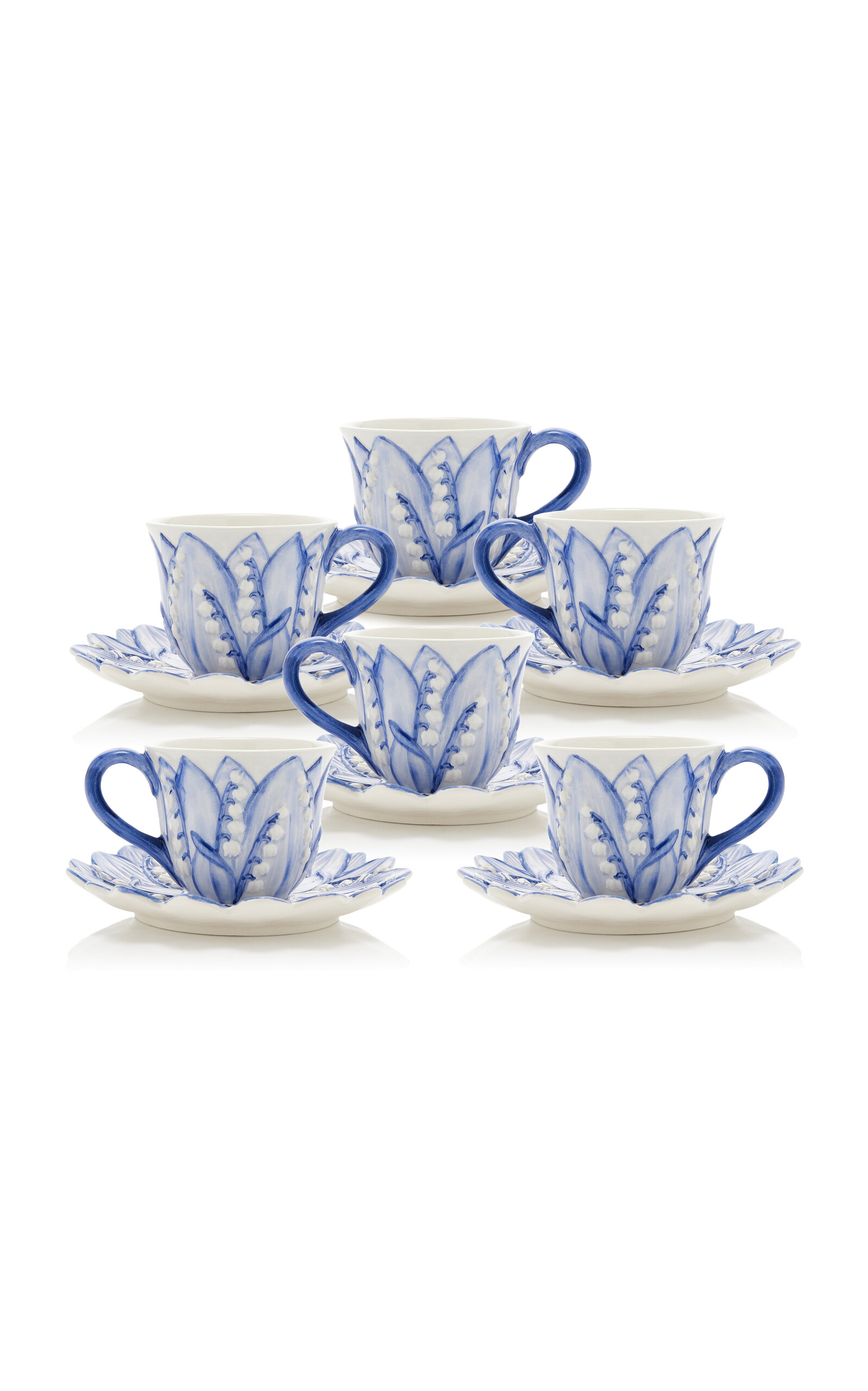Moda Domus Set-of-six Lily Of The Valley Ceramic Tea Cup And Saucers In Black