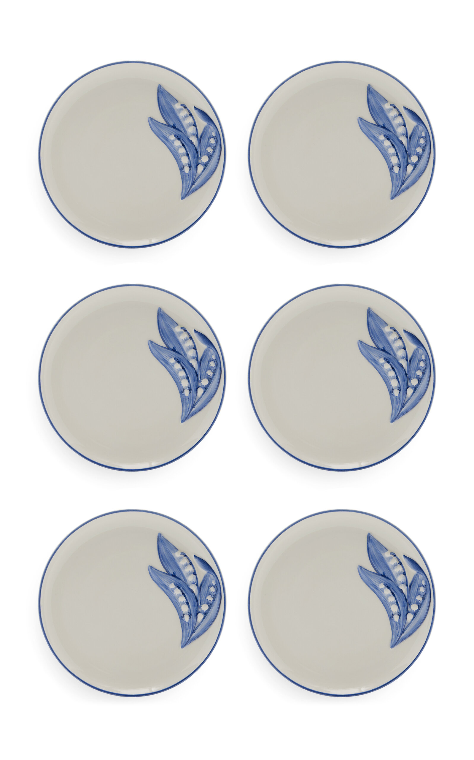 Moda Domus Set-of-six Lily Of The Valley Ceramic Dessert Plates In Blue