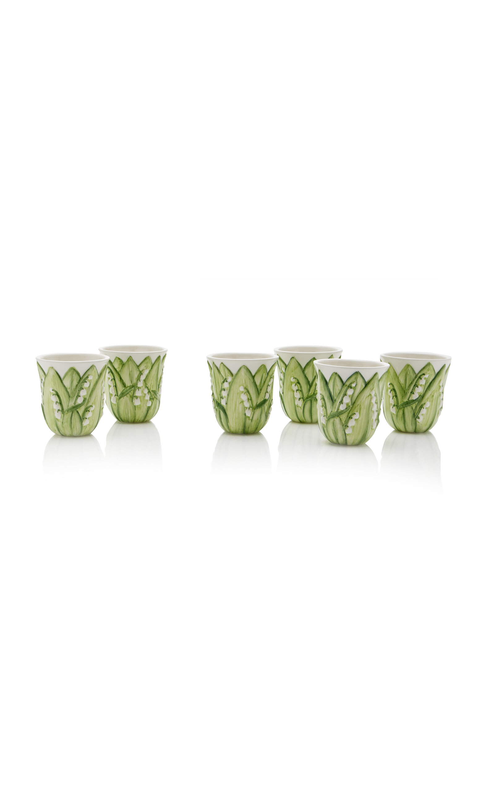Moda Domus Set-of-six Lily Of The Valley Ceramic Tumblers In Green