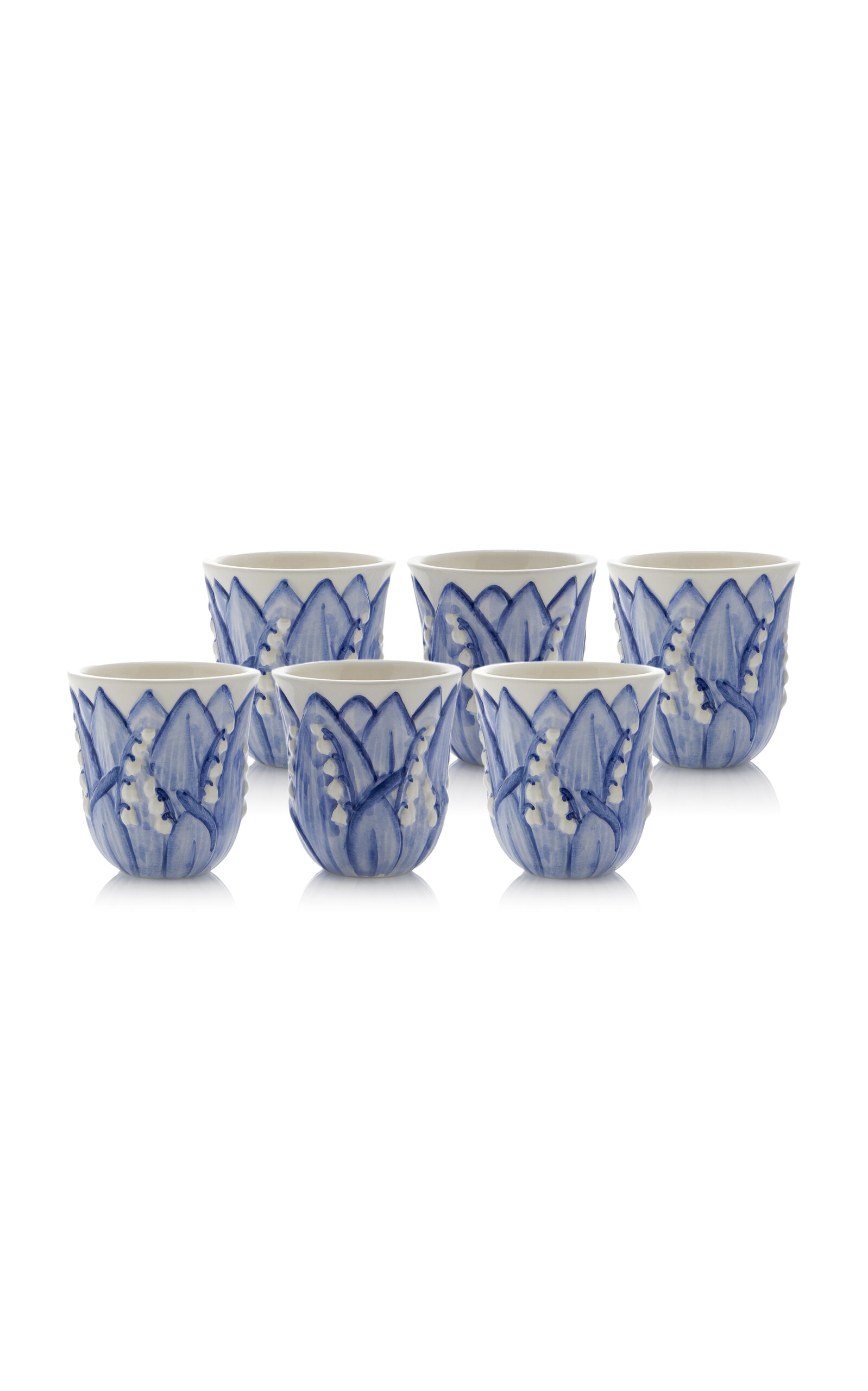 Moda Domus Set-of-six Lily Of The Valley Ceramic Tumblers In Blue