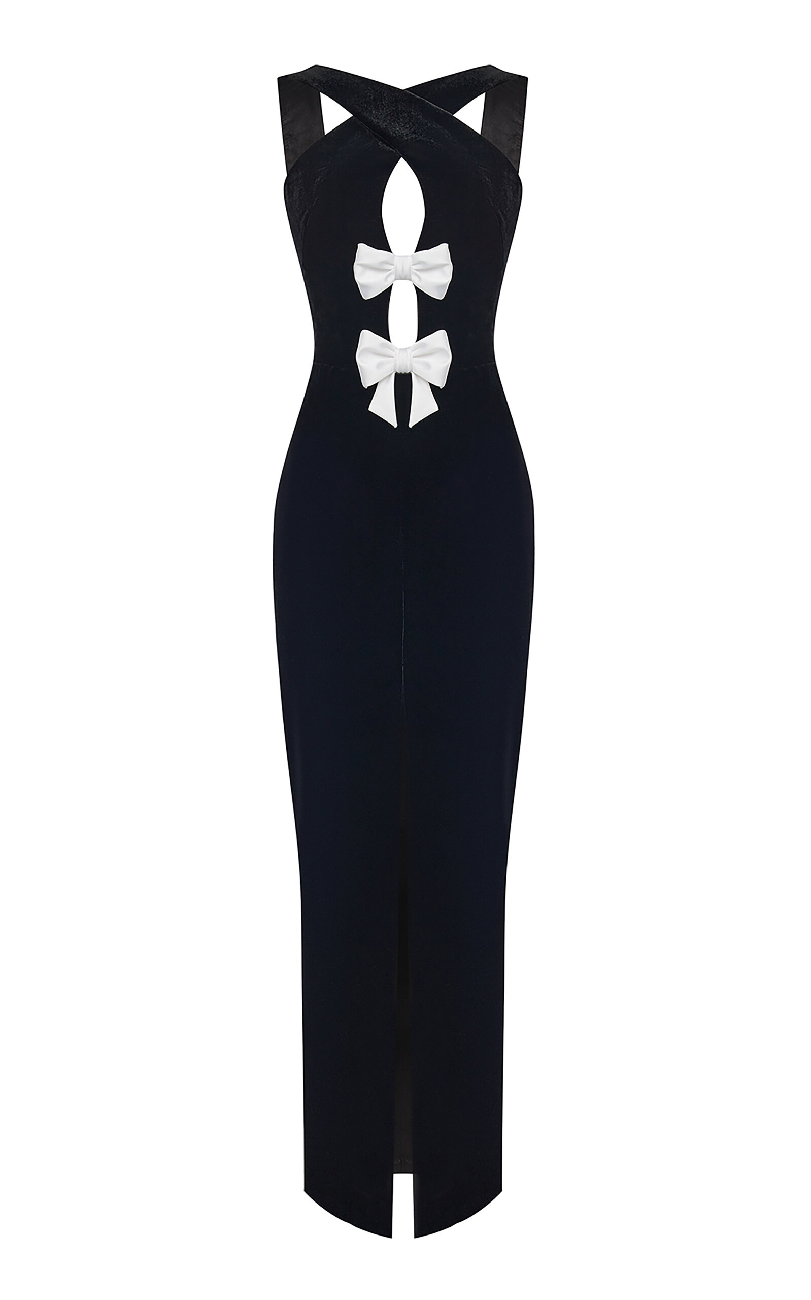 Rasario Bow-detailed Velvet Cutout Maxi Dress In Black,white