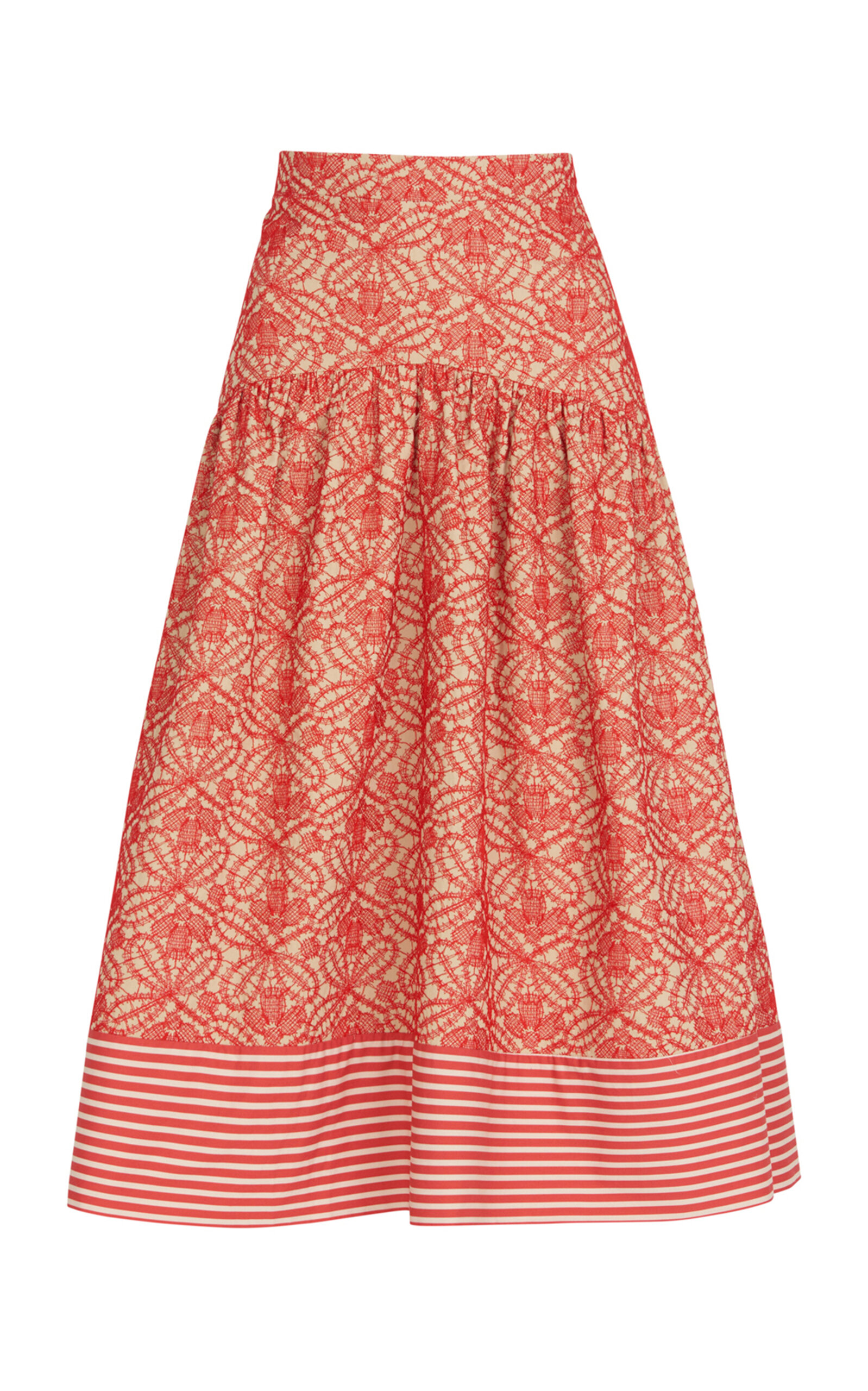 Silvia Tcherassi Adalet Stripe-trimmed Cotton-blend Lace Midi Skirt In Floral