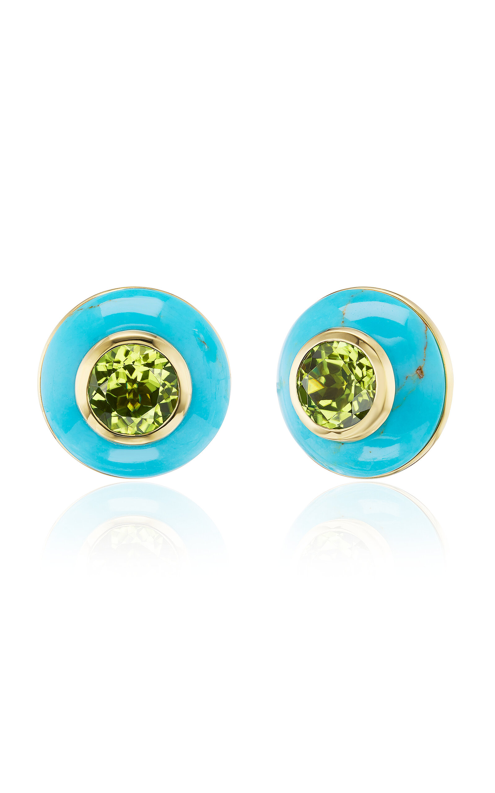 Emily P. Wheeler Women's Button 18K Yellow Gold Peridot; Turquoise Earrings