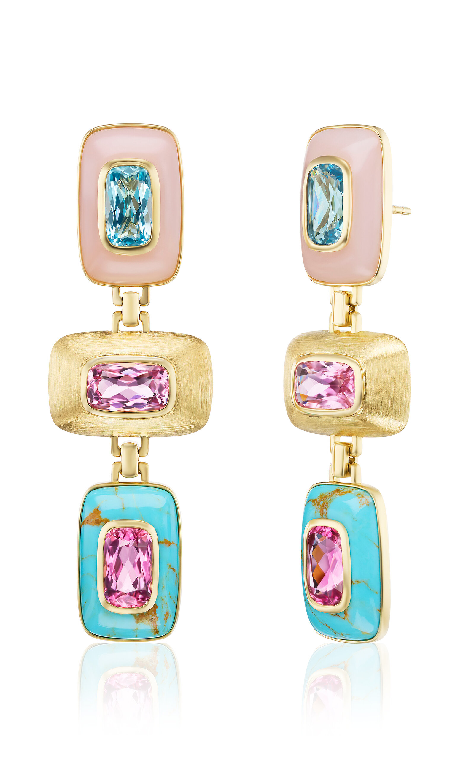 EMILY P WHEELER PATCHWORK 18K YELLOW GOLD TOURMALINE; AQUAMARINE EARRINGS