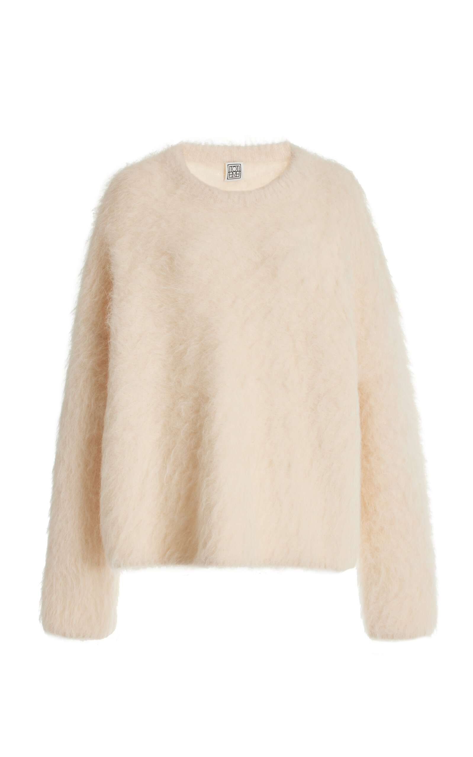 Totême Alpaca Knit Draped Scarf Sweater In Ivory