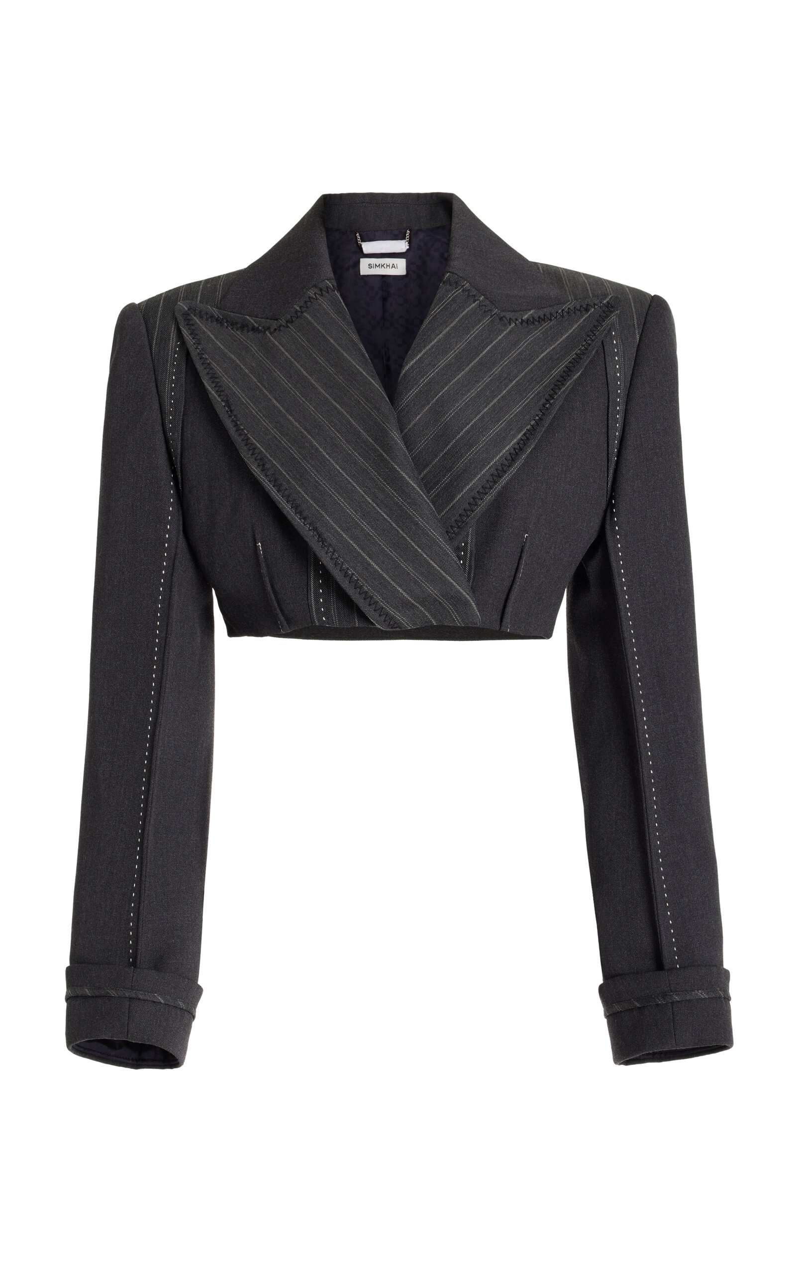 Clare Leather-Trimmed Cropped Blazer Jacket