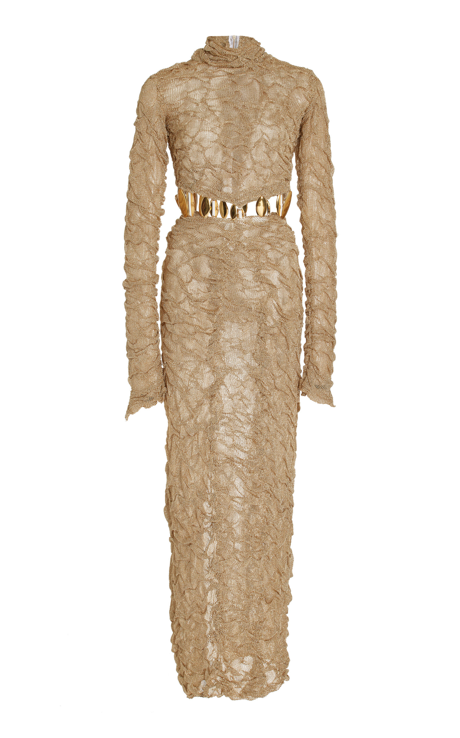 Simkhai Karissa Textured Mesh Maxi Dress In Gold
