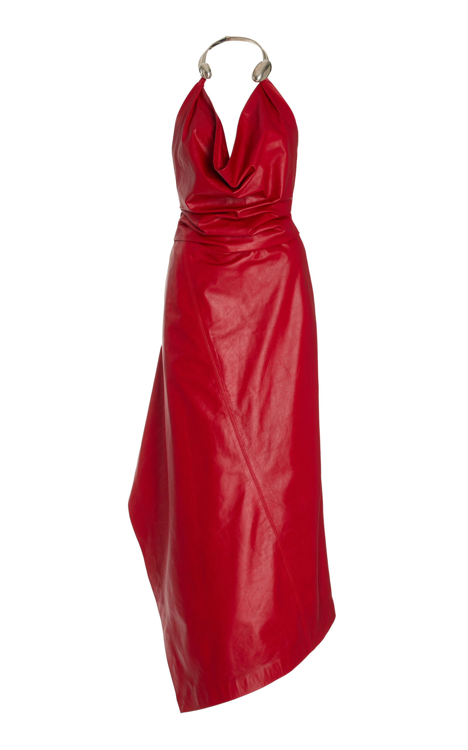 Simkhai Calithea Draped Leather Midi Dress In Red
