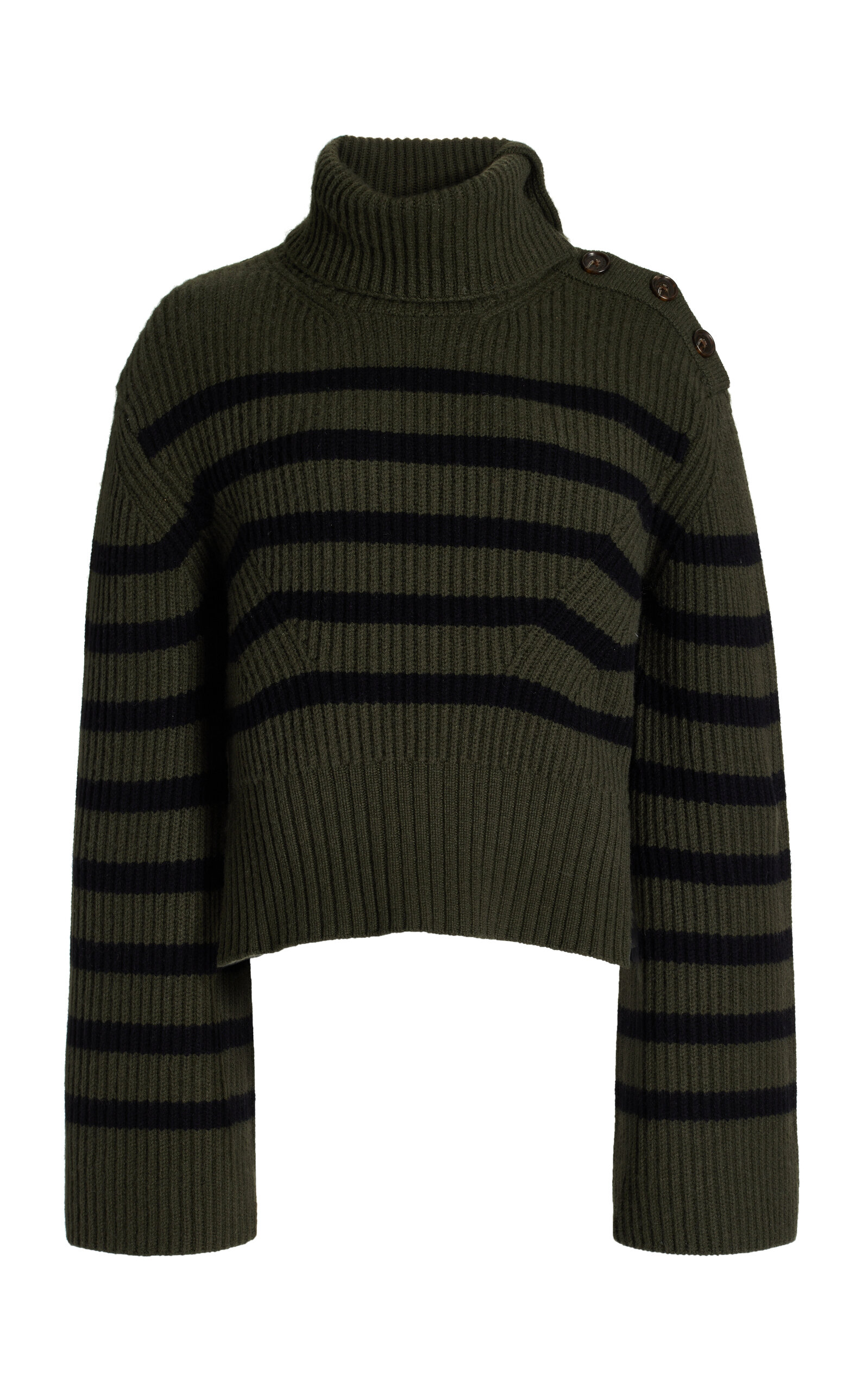 Simkhai Adrienne Buttoned Wool-cashmere Turtleneck Top In Stripe