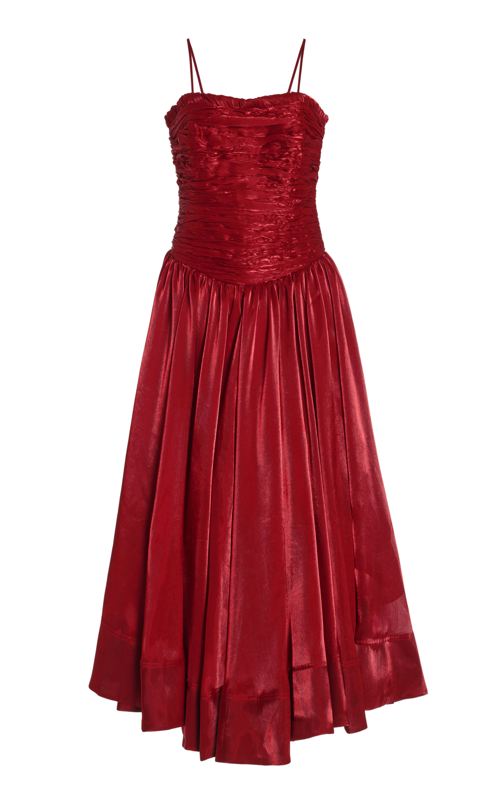 Shop Aje Regent Strapless Linen-blend Midi Dress In Red