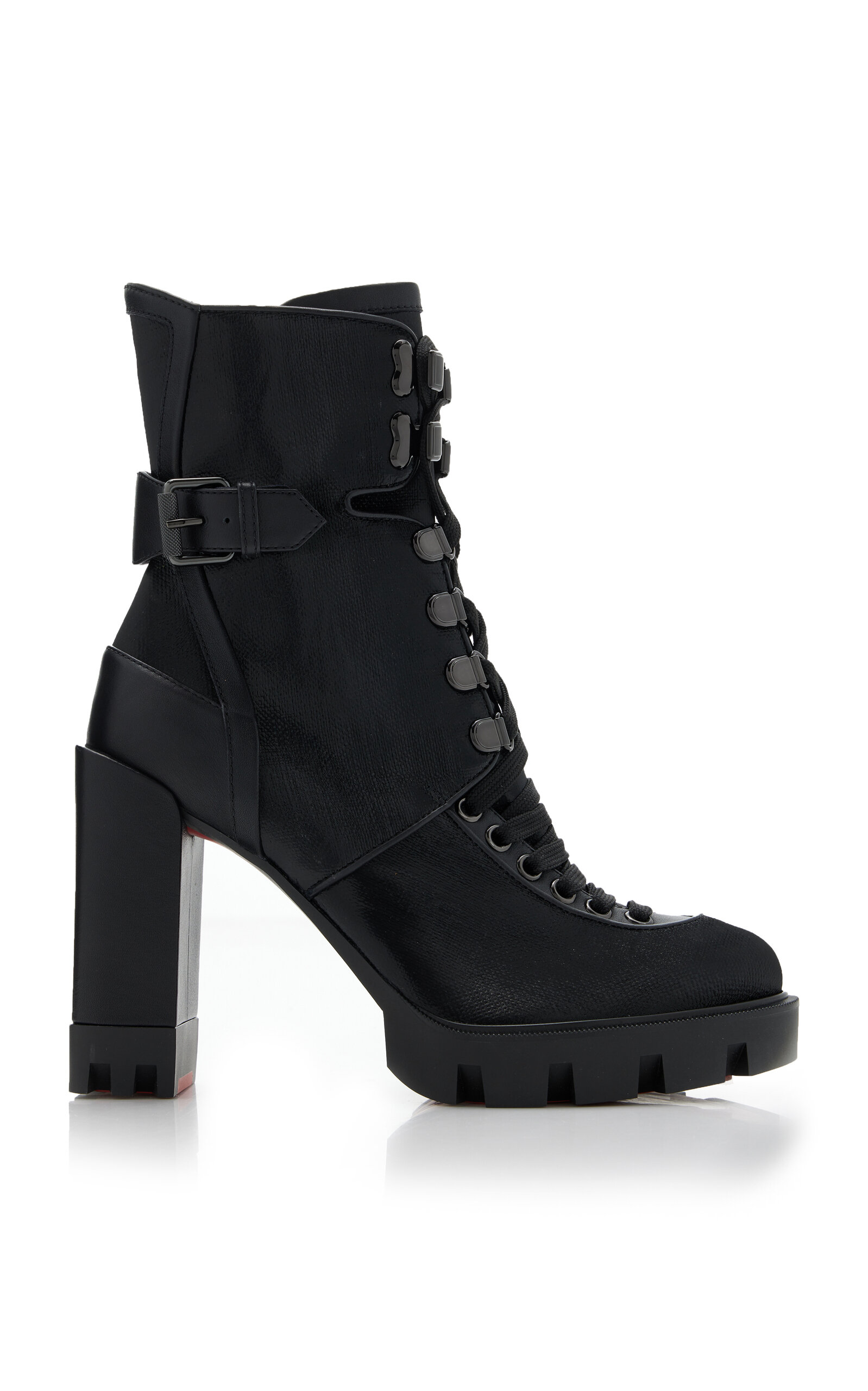Christian Louboutin Macademia Block Heel Combat Boot in Bk01 Black Smart Closet