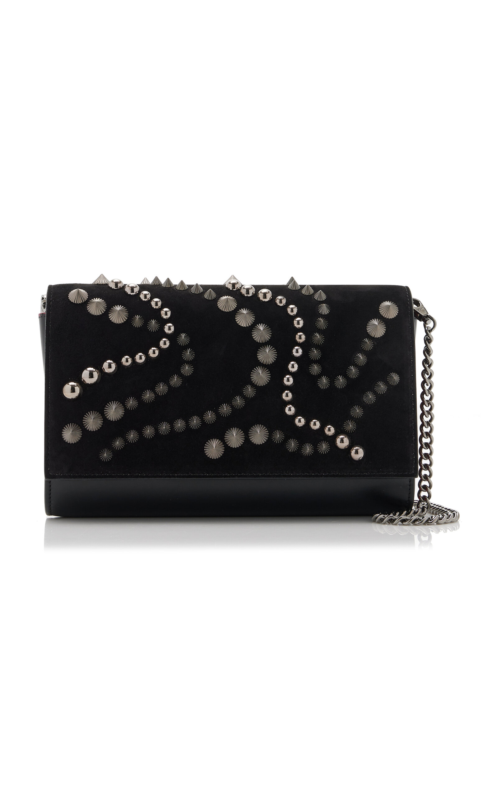 Christian Louboutin Paloma Spike-Embellished Suede; Leather Clutch