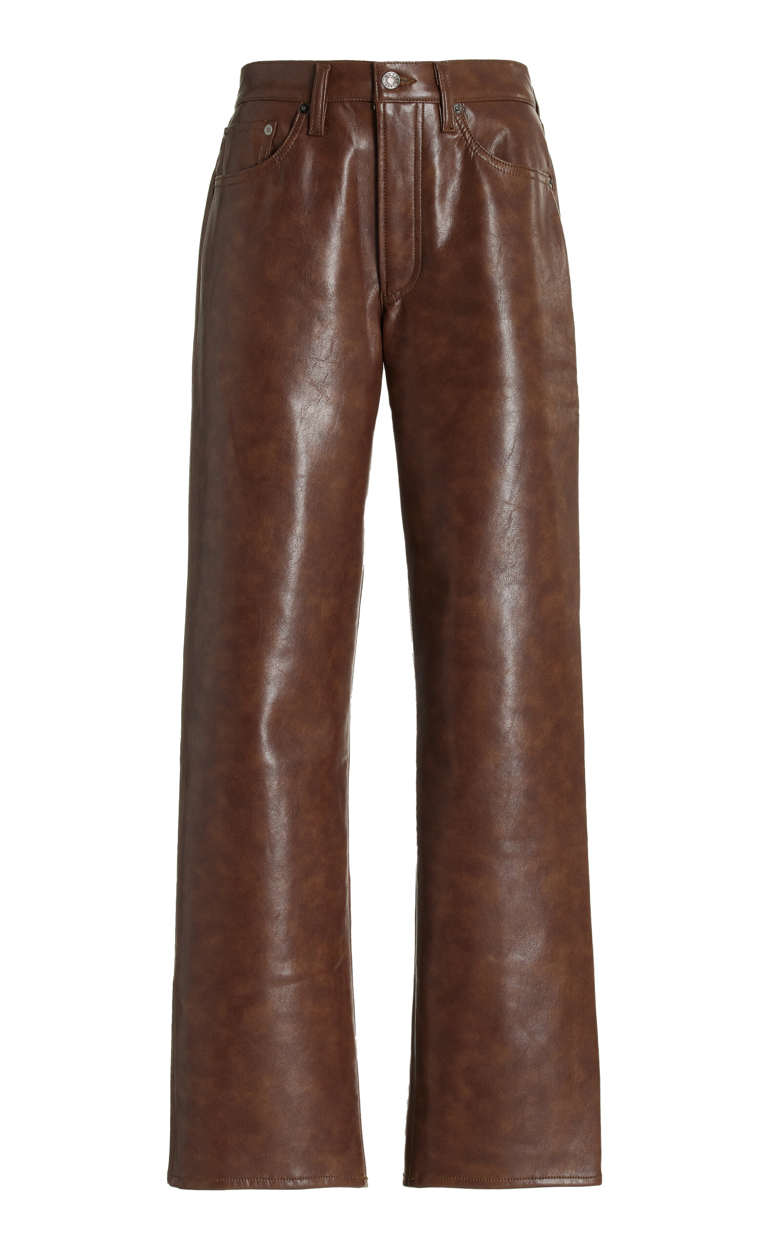 Shop Agolde Sloane Recycled-leather High-rise Straight-leg Jeans In Brown