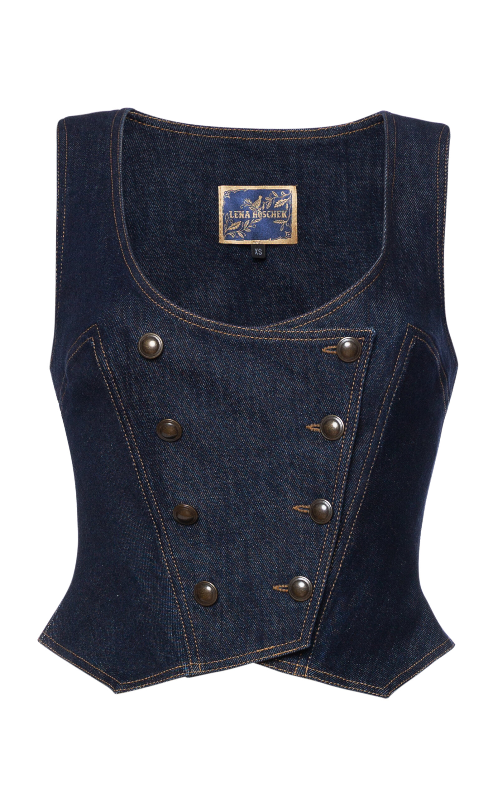 Lena Hoschek Coyote Denim Bustier Vest In Dark Wash