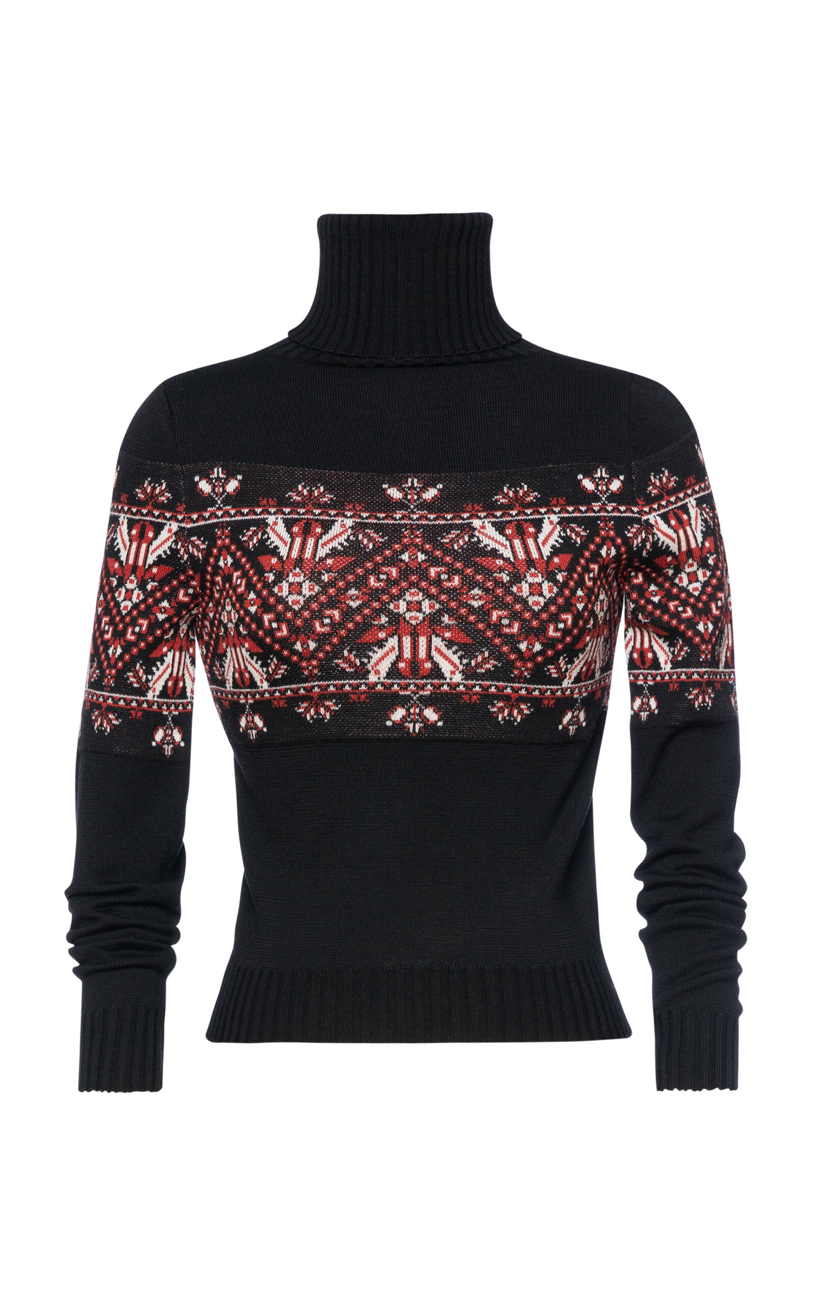 Lena Hoschek Franzi Intarsia Wool Turtleneck Sweater In Black