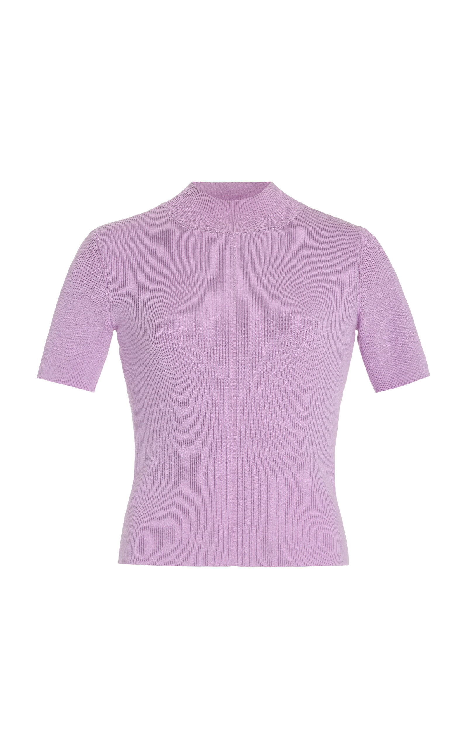 Oscar De La Renta Ribbed-knit Stretch-silk T-shirt In Purple