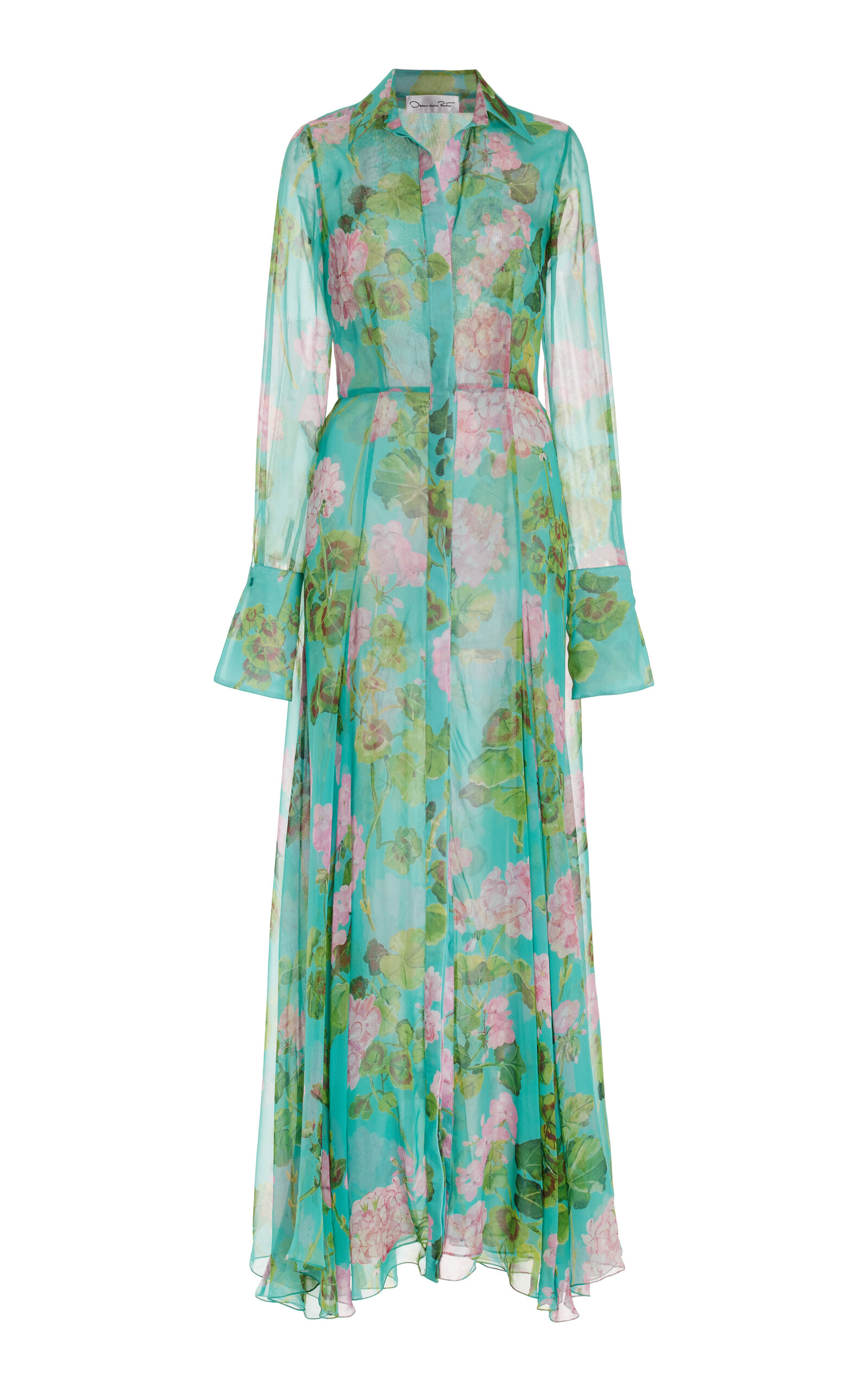 OSCAR DE LA RENTA FLORAL SILK-CHIFFON MAXI DRESS