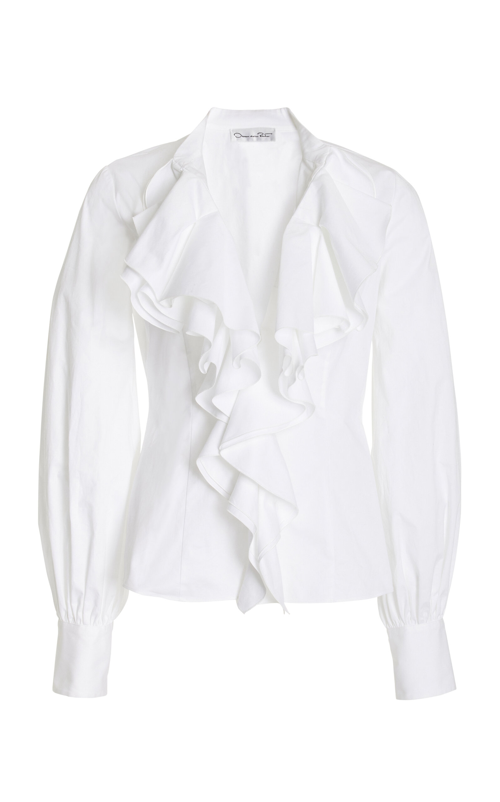 Shop Oscar De La Renta Ruffled Stretch-cotton Top In White