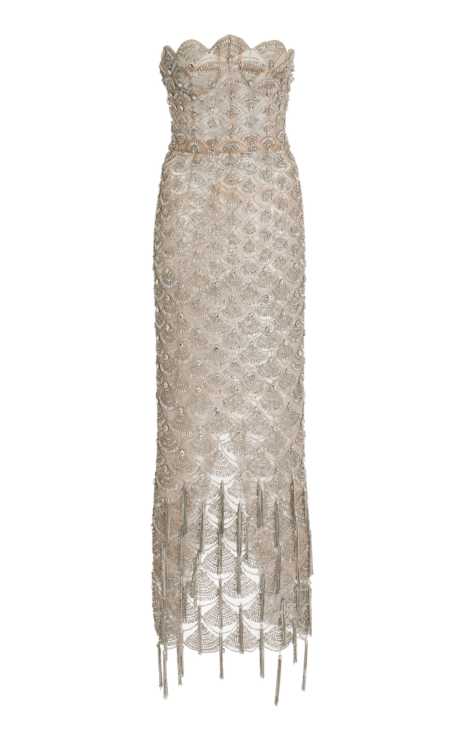 Oscar De La Renta Crystal-embellished Fringed Maxi Dress In Silver | ModeSens Oscar De La Renta Crystal-embellished Fringed Maxi Dress In Silver | ModeSens