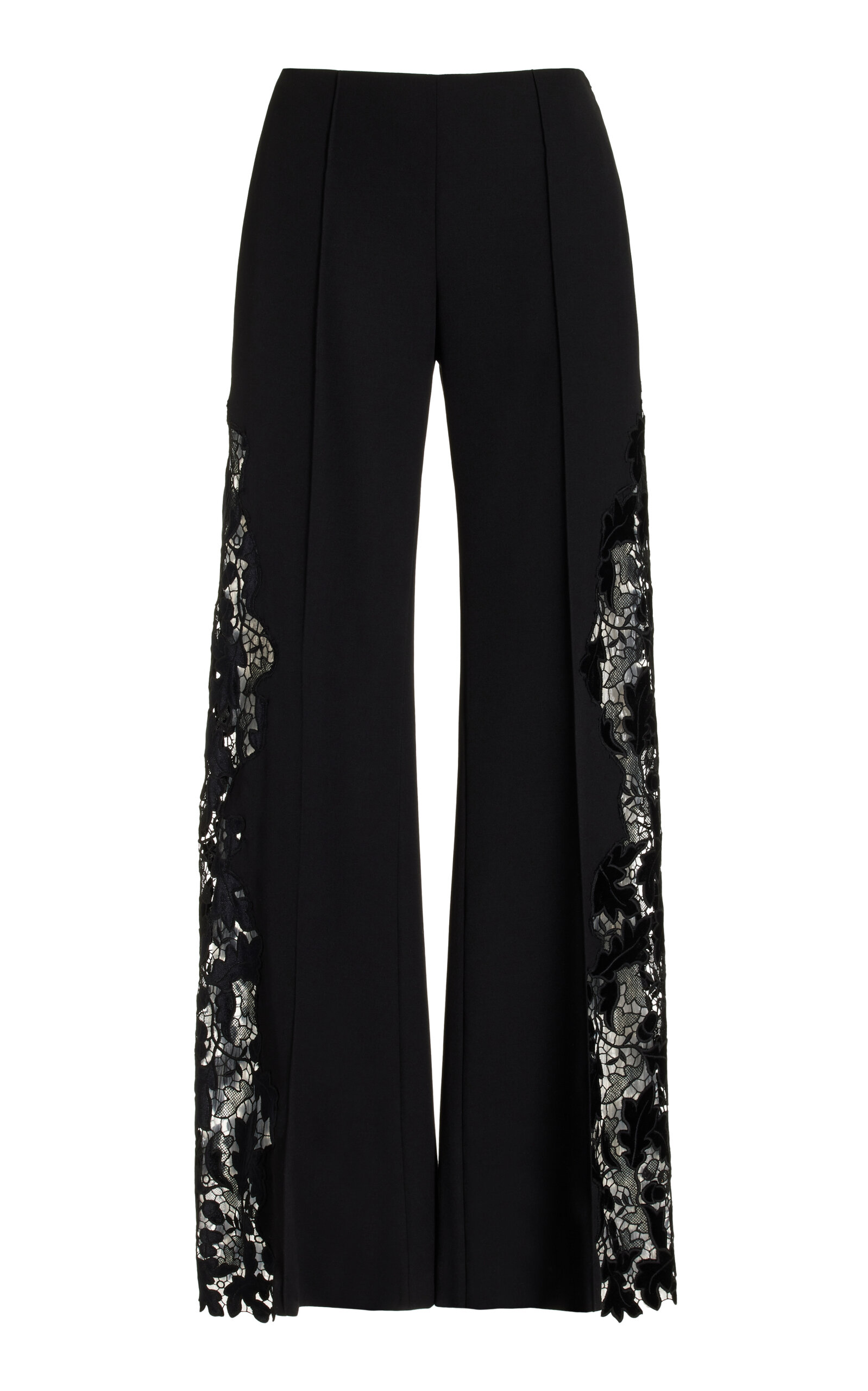 Oscar De La Renta Grain De Poudre Wool Flared Pants In Black