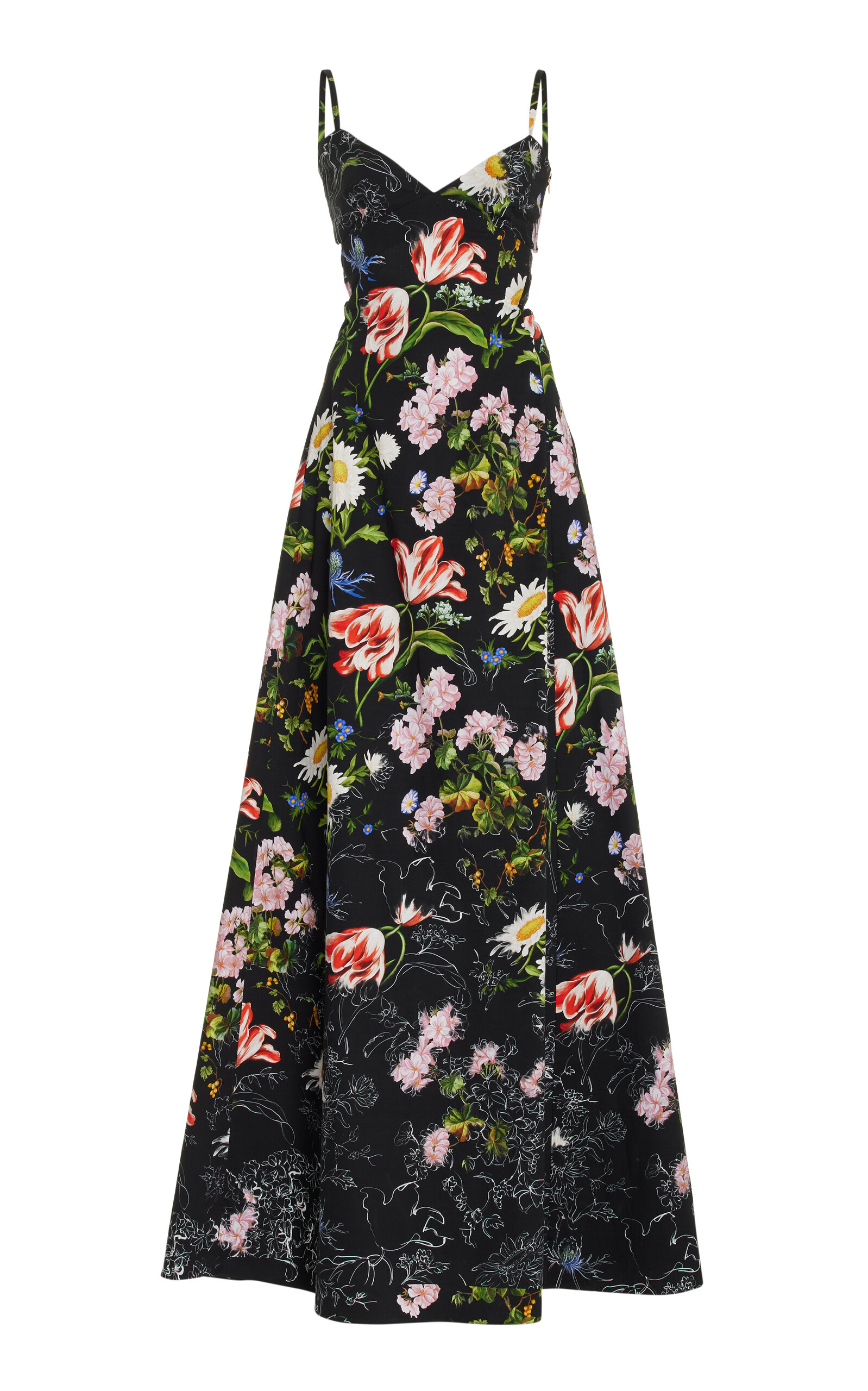 OSCAR DE LA RENTA FLORAL-PRINTED POPLIN MAXI DRESS