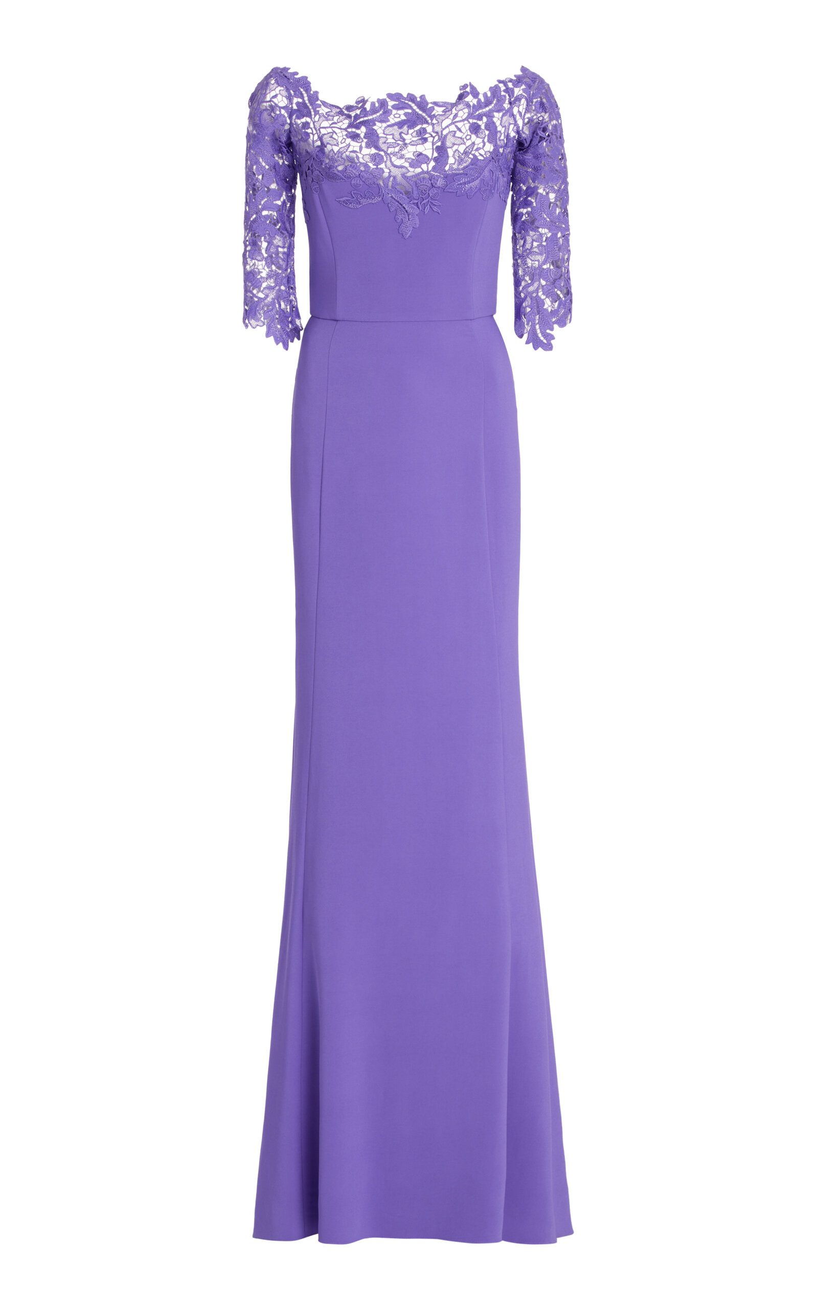 Oscar De La Renta Women's Off-shoulder Acorn Guipire Lace And Cady Gown In Purple