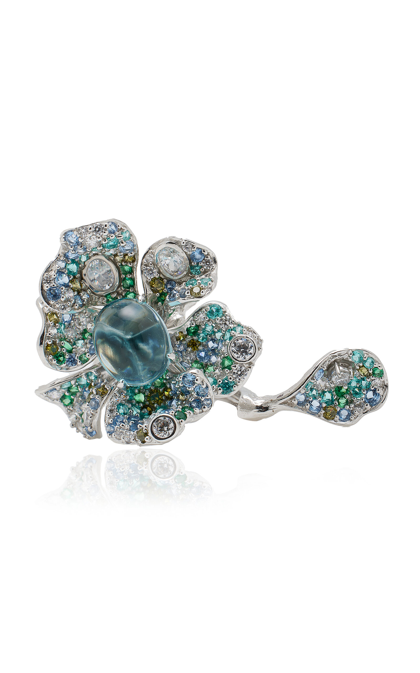 Anabela Chan 18k White Gold Aqua Peony Multi-stone Ring In Blue