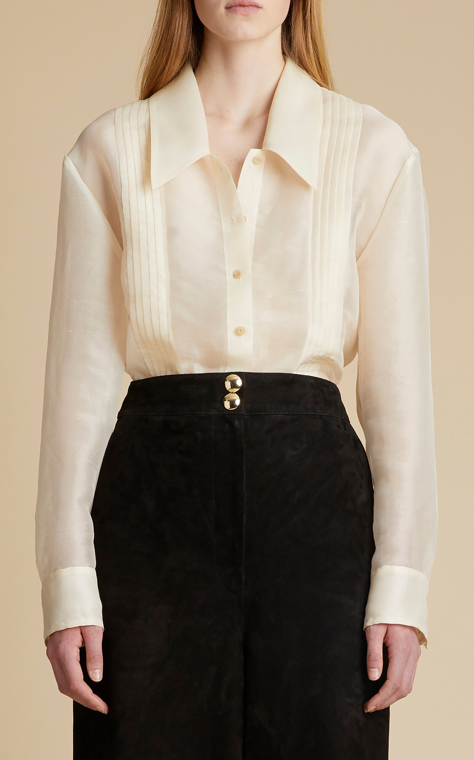 Khaite Nori Silk-organza Shirt In Bone