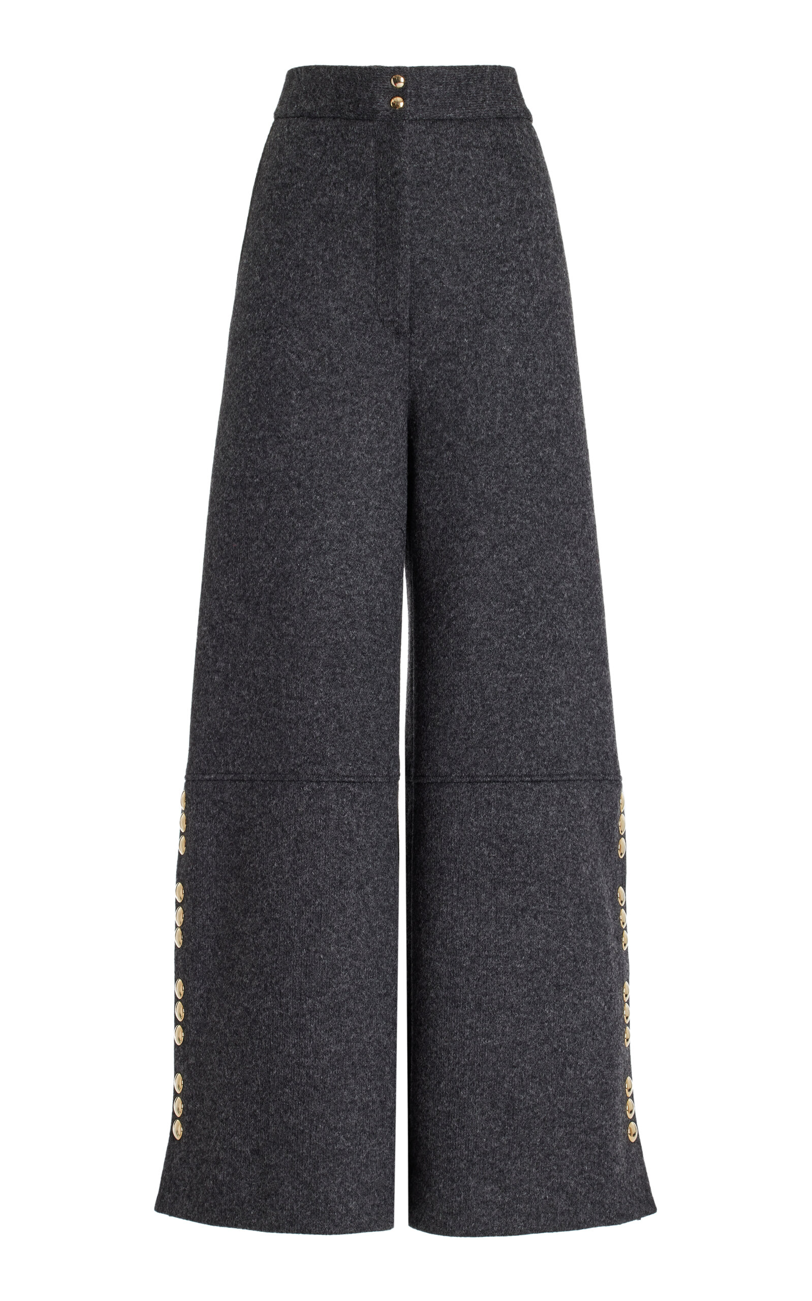 Khaite Krisla Studded Wool Wide-leg Pants In Grey | ModeSens
