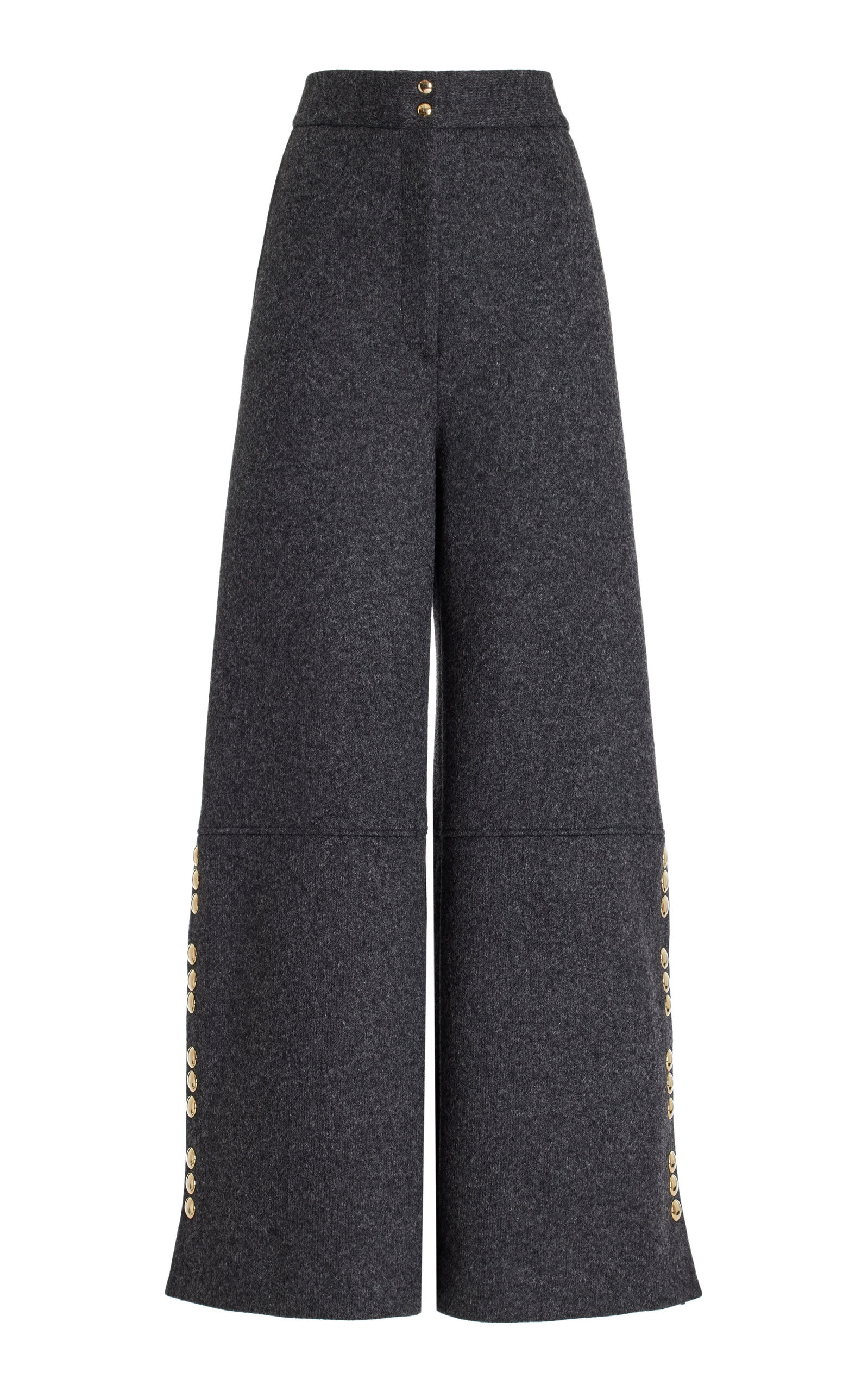 Shop Khaite Krisla Studded Wool Wide-leg Pants In Grey