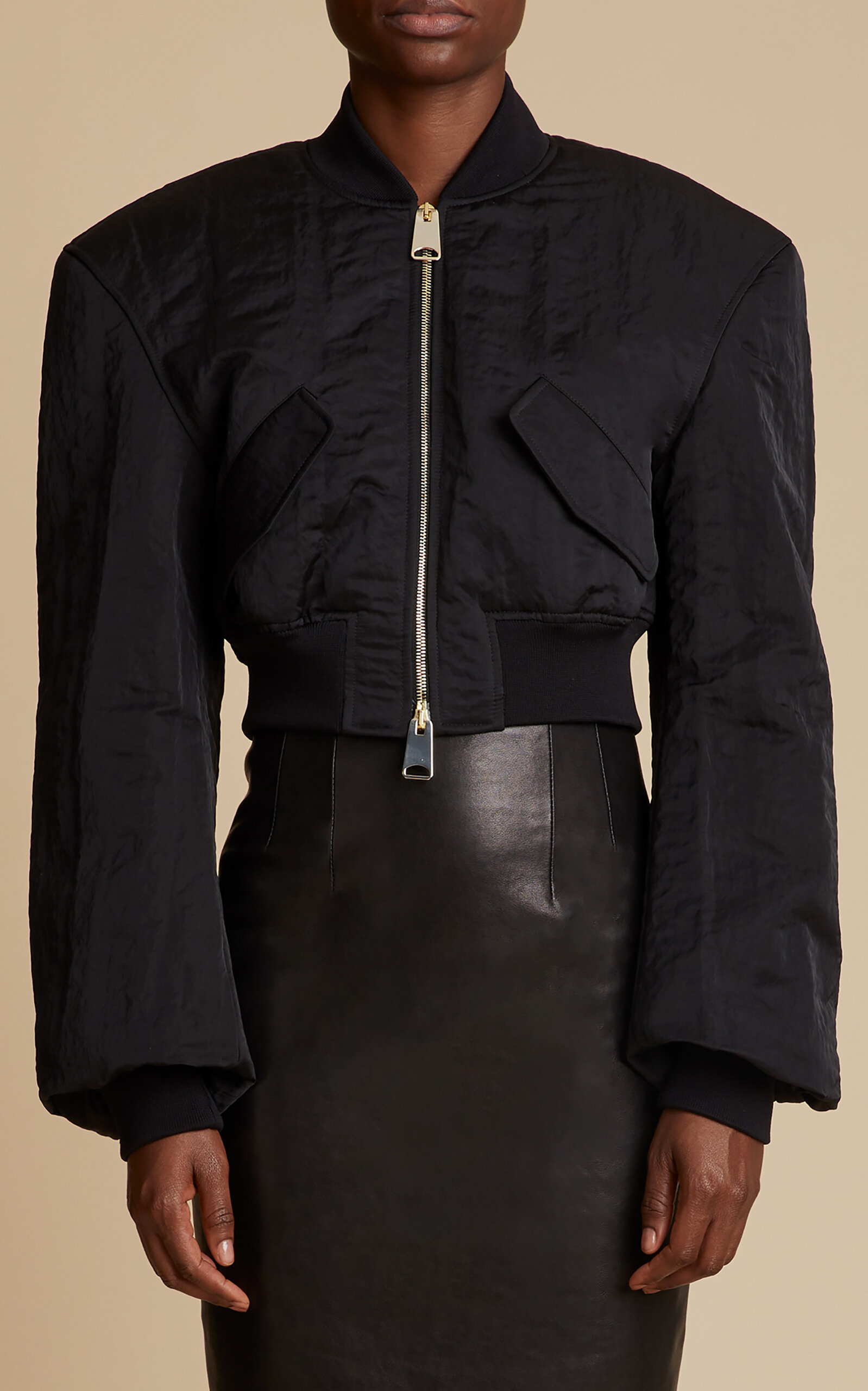 Khaite Women's Reggie Cropped Satin Bomber Jacket In Black