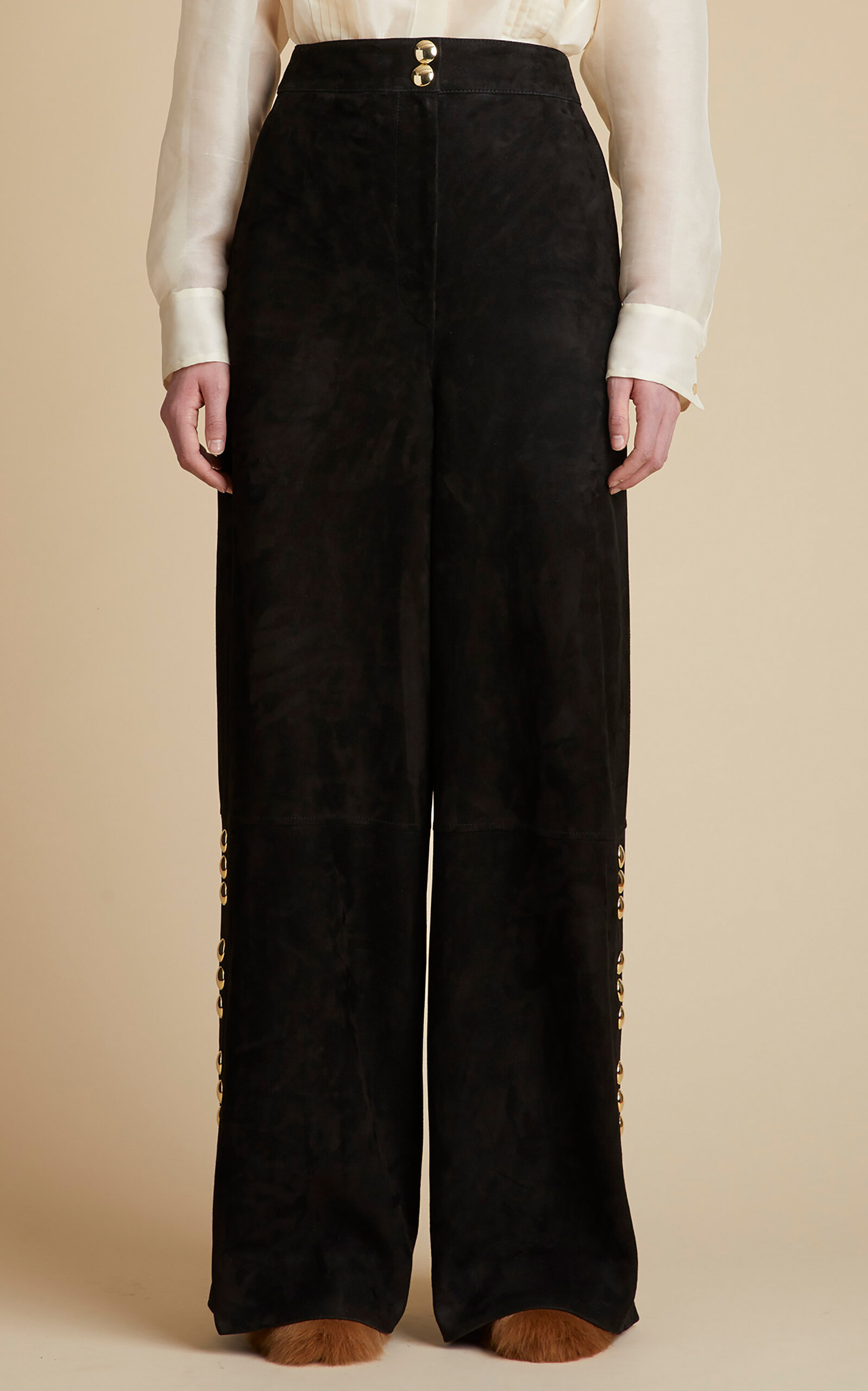 KHAITE WOMEN'S KRISLA SUEDE WIDE-LEG PANTS