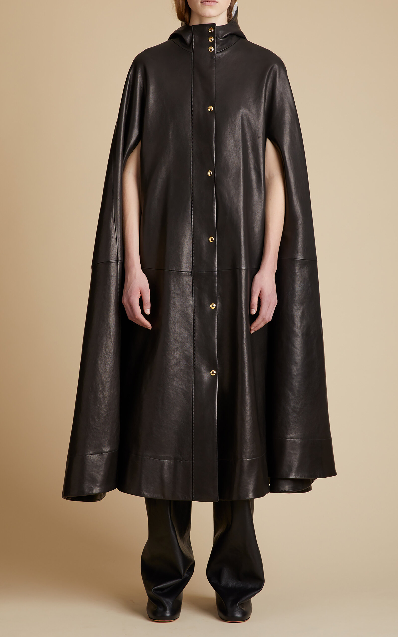 Khaite Women's Roygen Leather Cape Coat In Black ModeSens