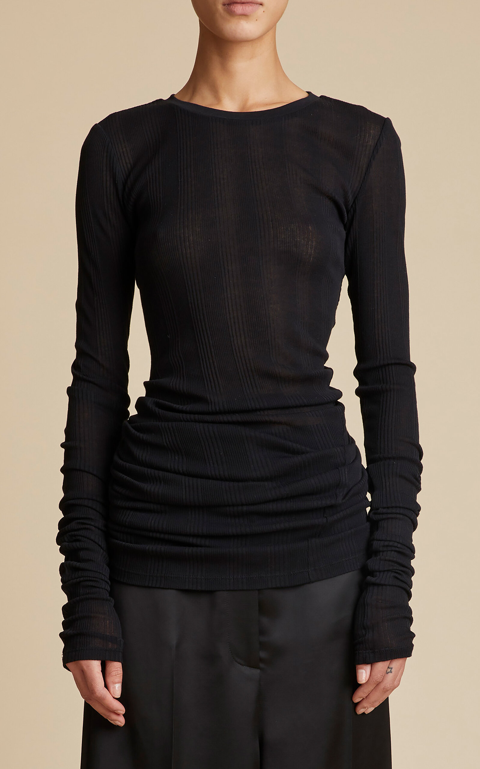 Khaite Lenora Ribbed-knit Cotton Top In Black