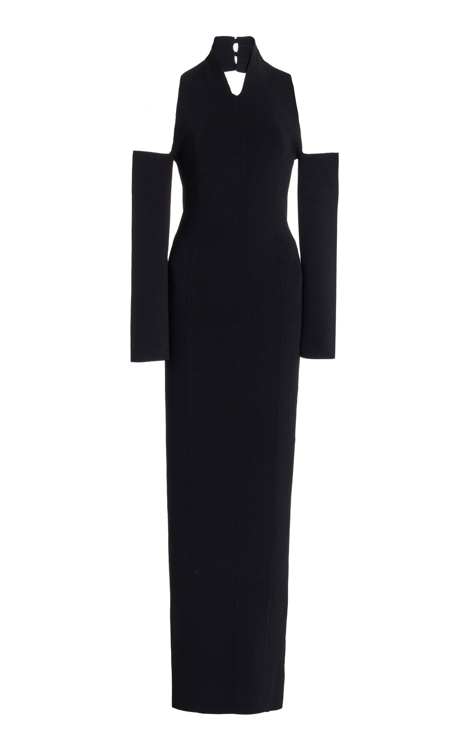Khaite - Sutton Off-The-Shoulder Ribbed-Knit Maxi Halter Dress - Black - S - Moda Operandi