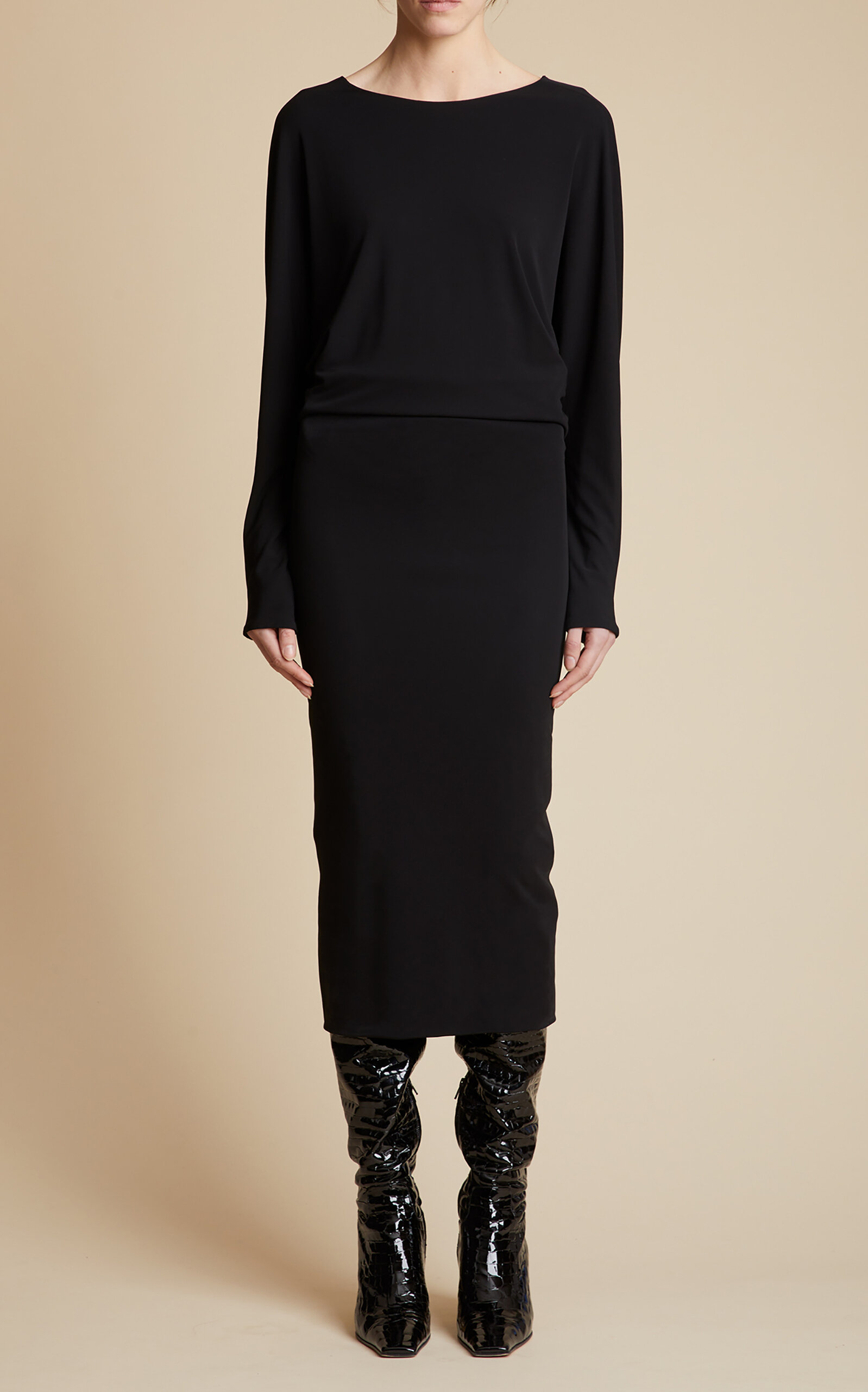 Khaite Trina Open-back Boat Neck Dress In Black